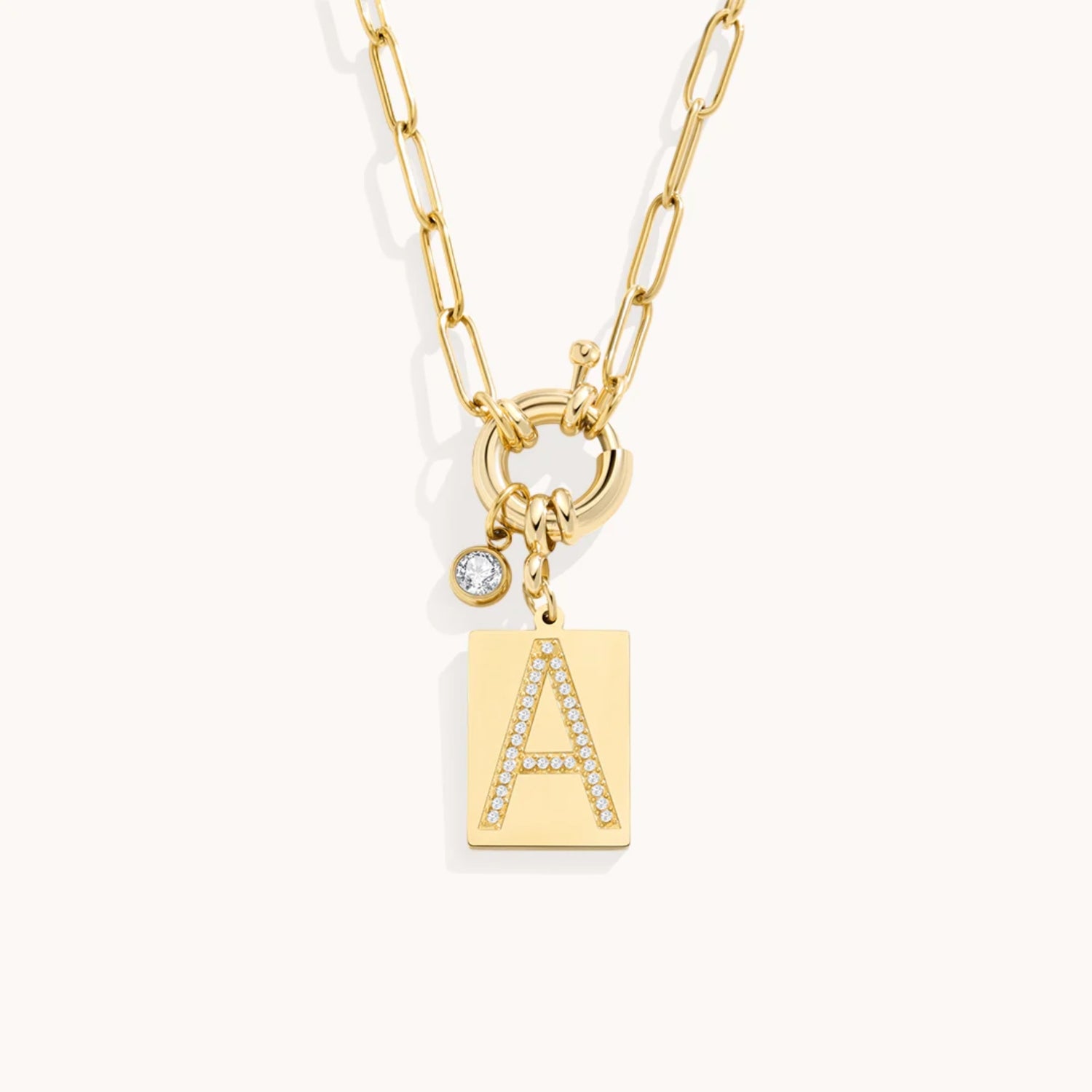 Collier Pendentif Initiale Pavé avec Chaîne Maillons en Or