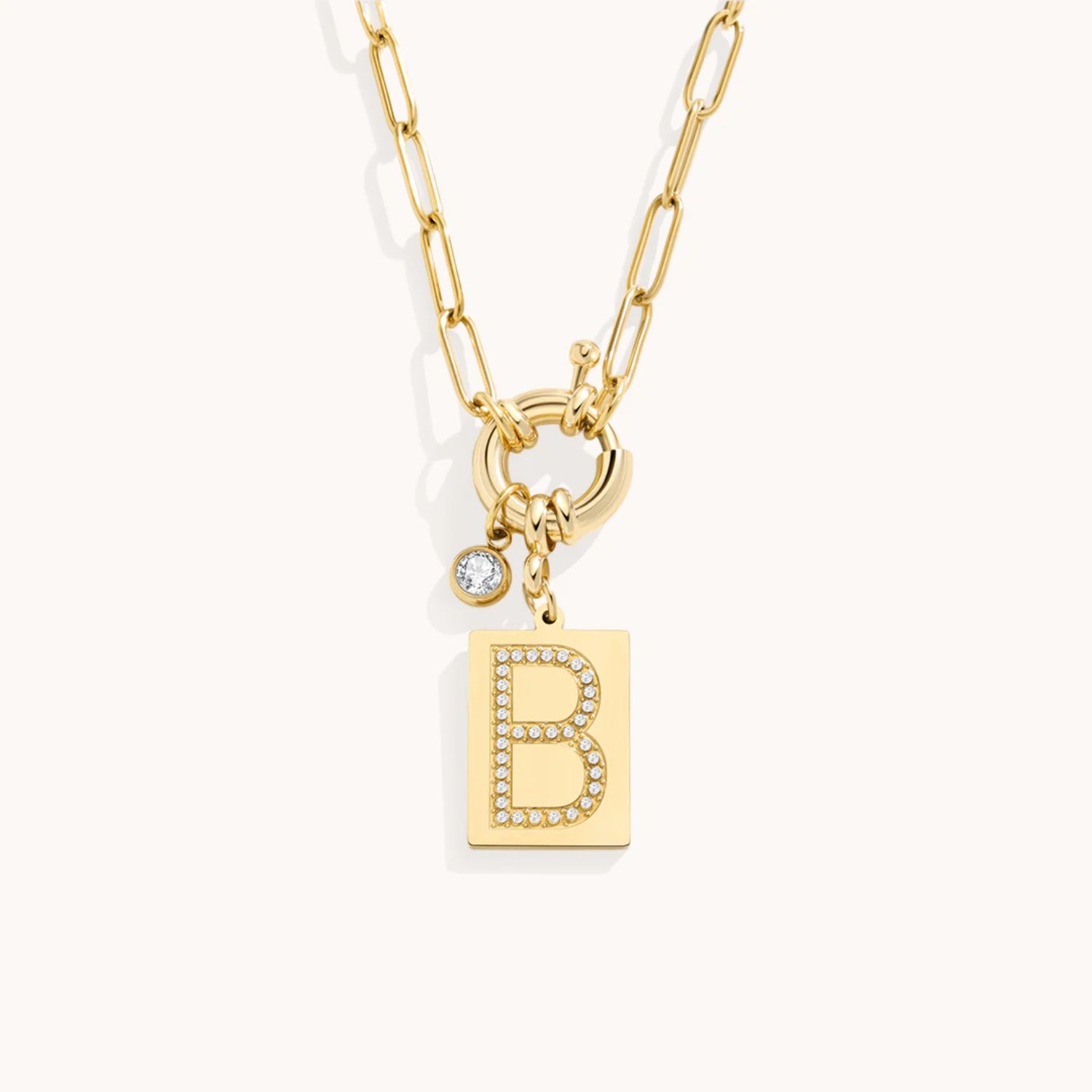 Collier Pendentif Initiale Pavé avec Chaîne Maillons en Or