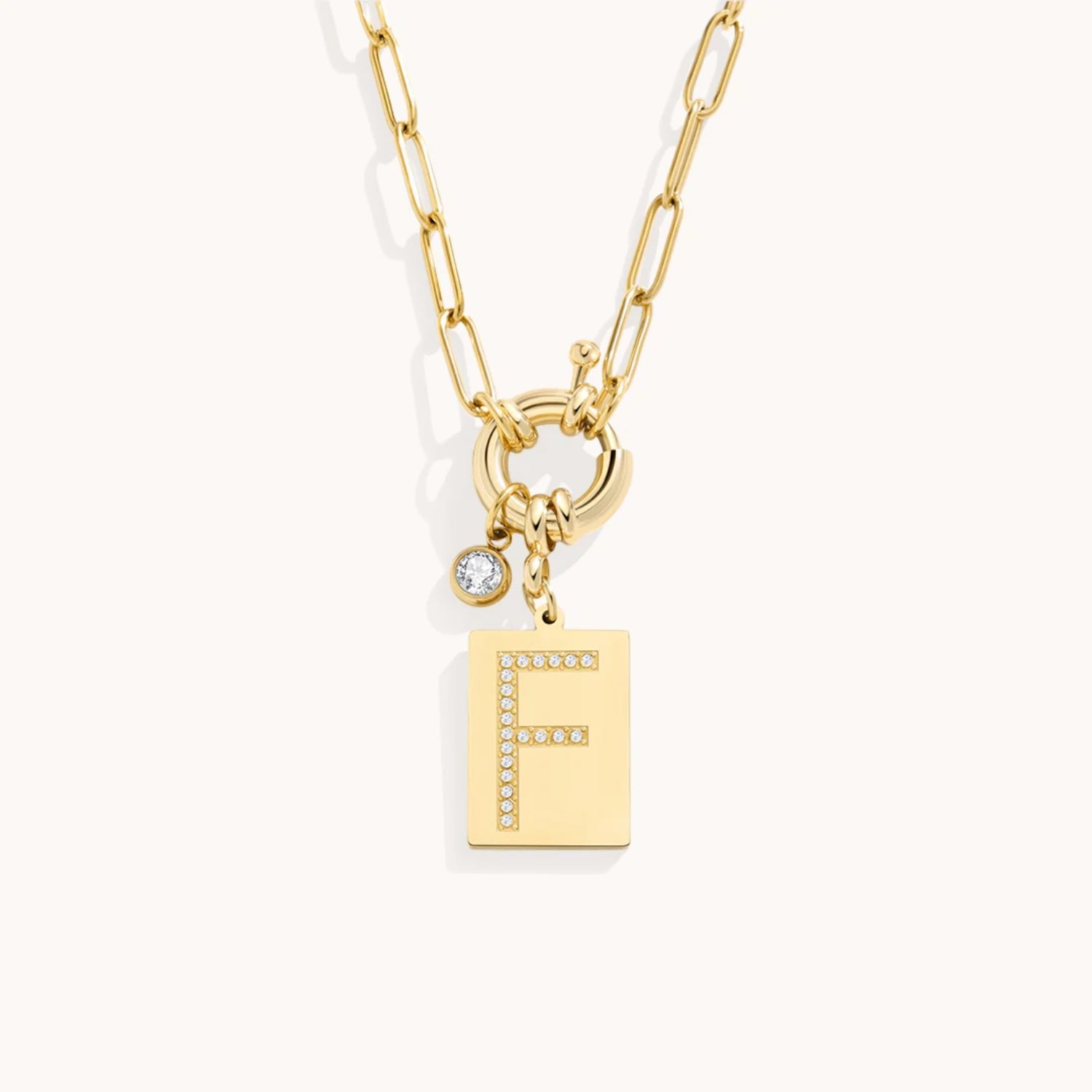 Collier Pendentif Initiale Pavé avec Chaîne Maillons en Or