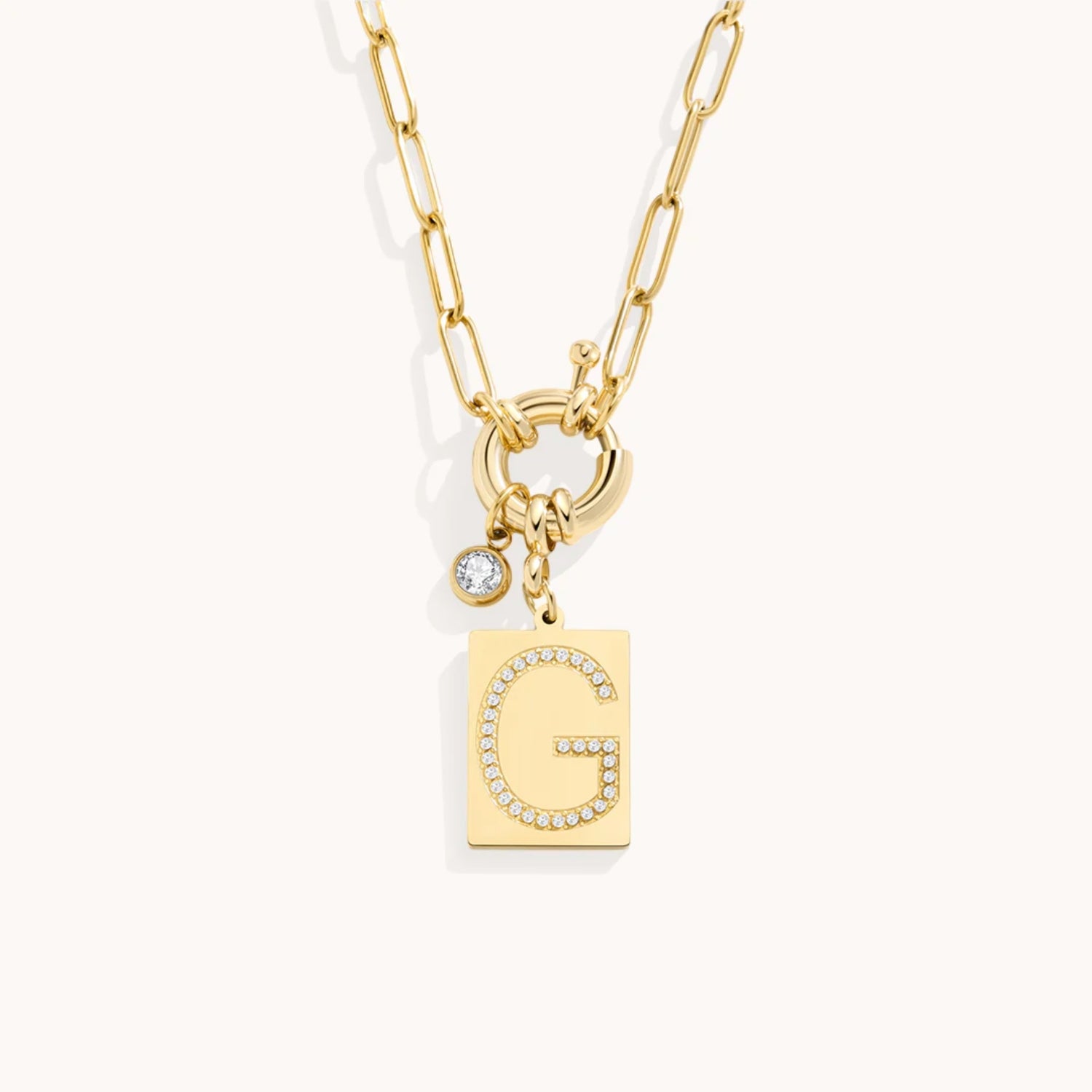 Collier Pendentif Initiale Pavé avec Chaîne Maillons en Or