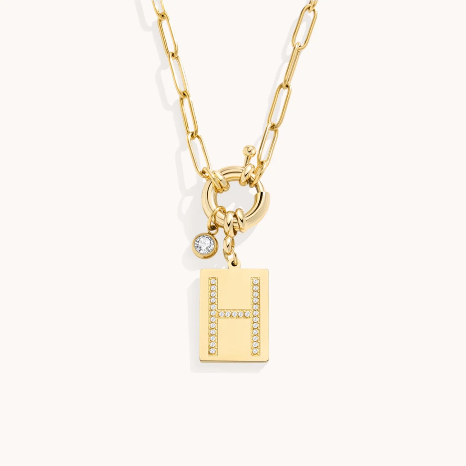Collier Pendentif Initiale Pavé avec Chaîne Maillons en Or