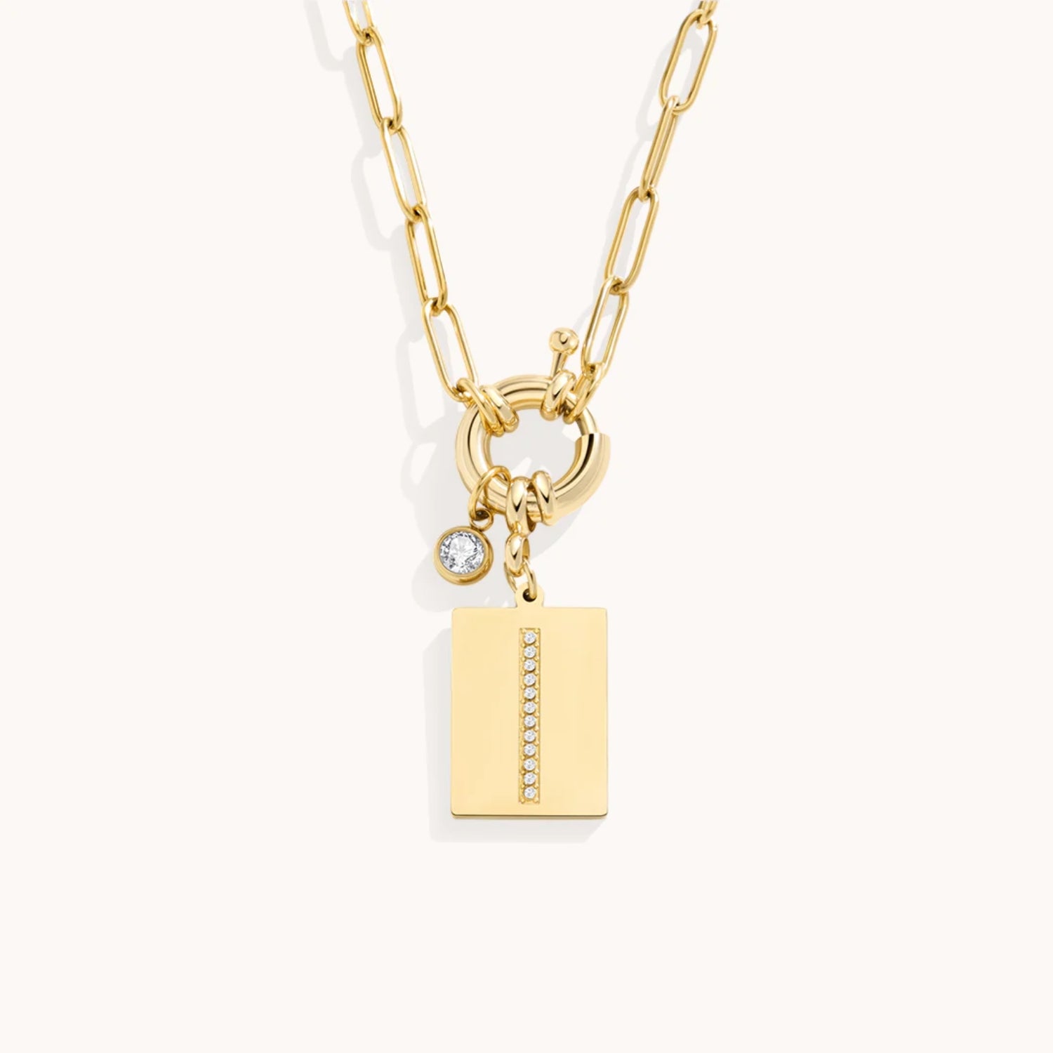 Collier Pendentif Initiale Pavé avec Chaîne Maillons en Or