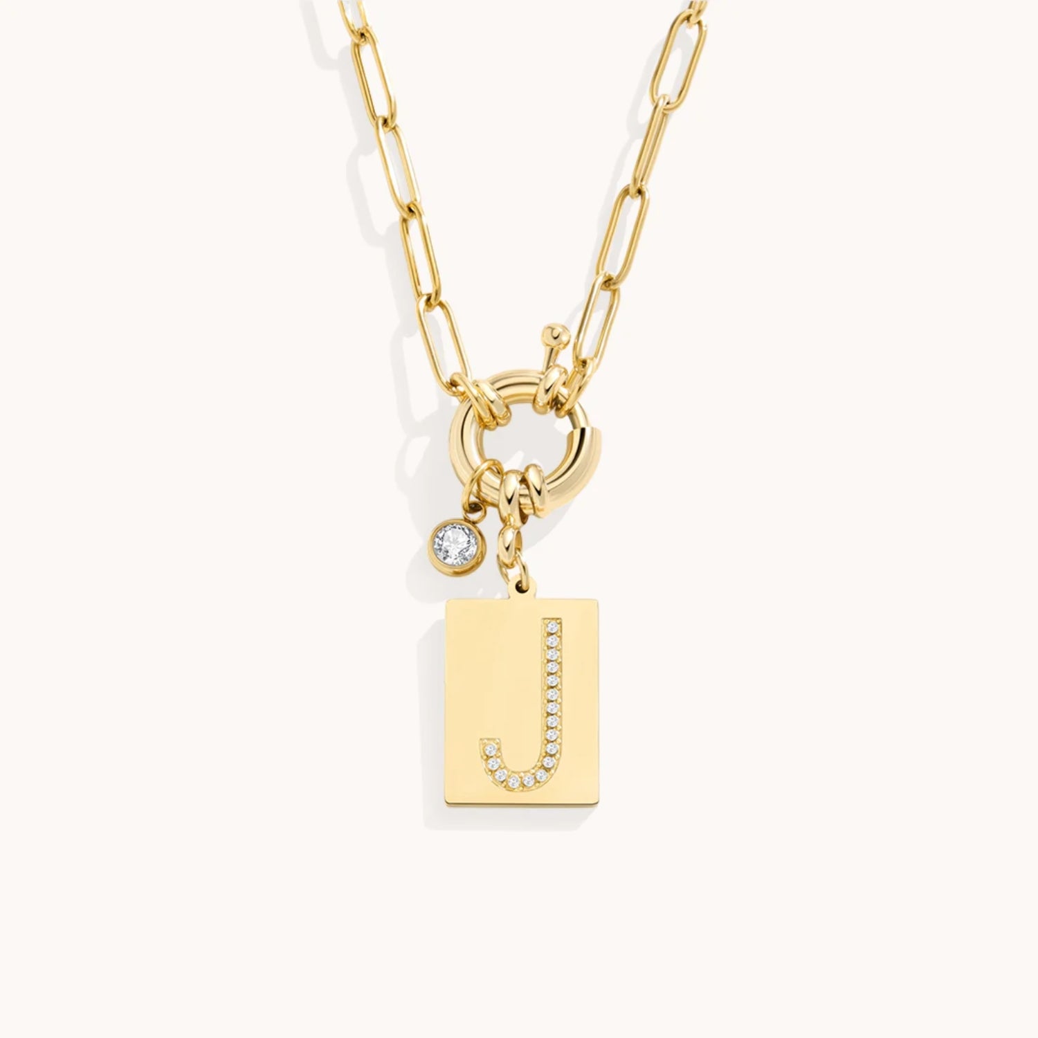 Collier Pendentif Initiale Pavé avec Chaîne Maillons en Or