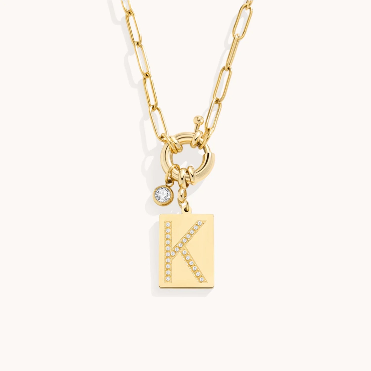 Collier Pendentif Initiale Pavé avec Chaîne Maillons en Or