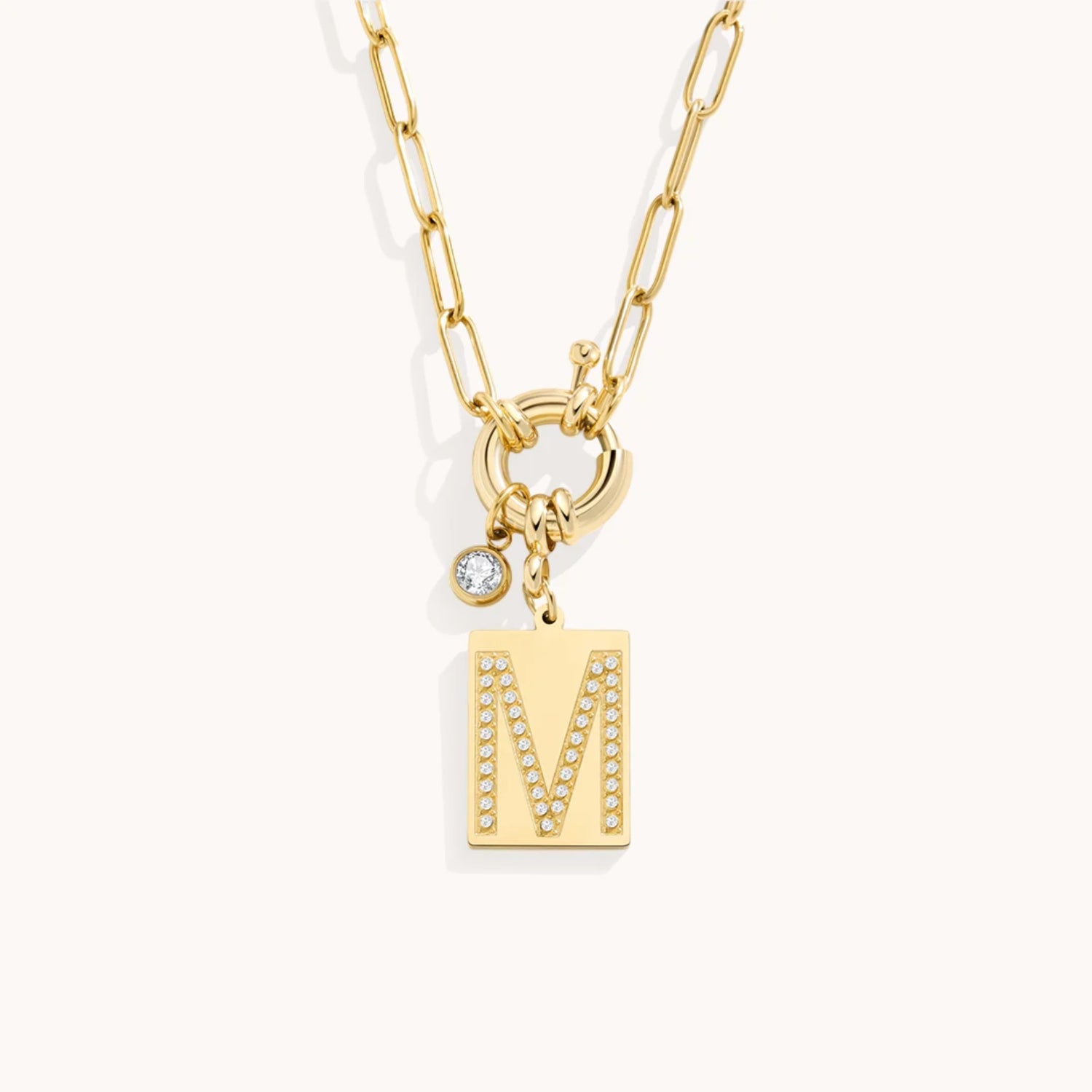 Collier Pendentif Initiale Pavé avec Chaîne Maillons en Or