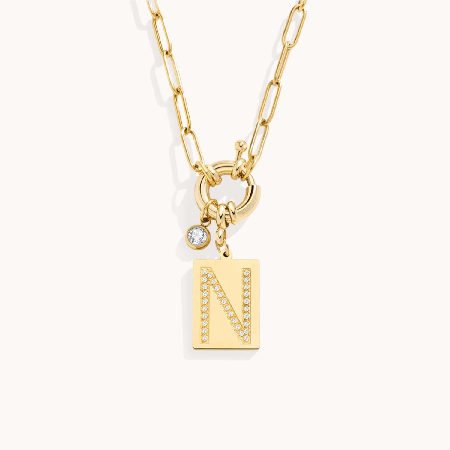 Collier Pendentif Initiale Pavé avec Chaîne Maillons en Or