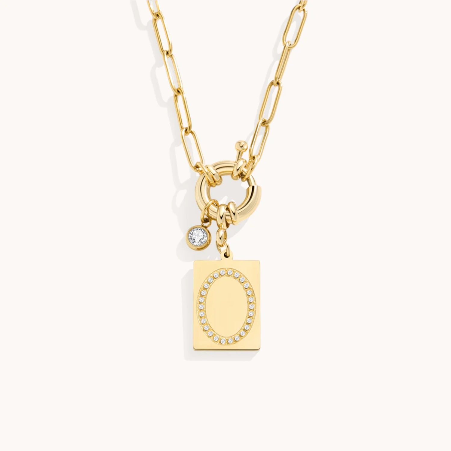 Collier Pendentif Initiale Pavé avec Chaîne Maillons en Or
