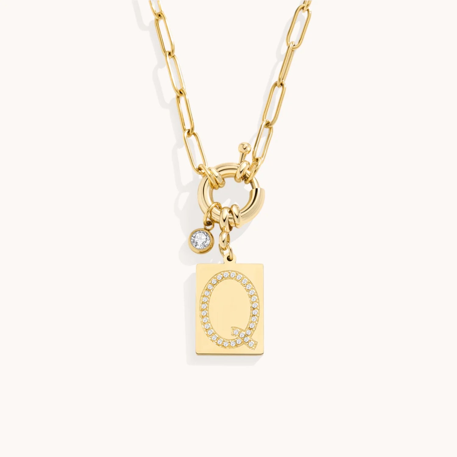 Collier Pendentif Initiale Pavé avec Chaîne Maillons en Or