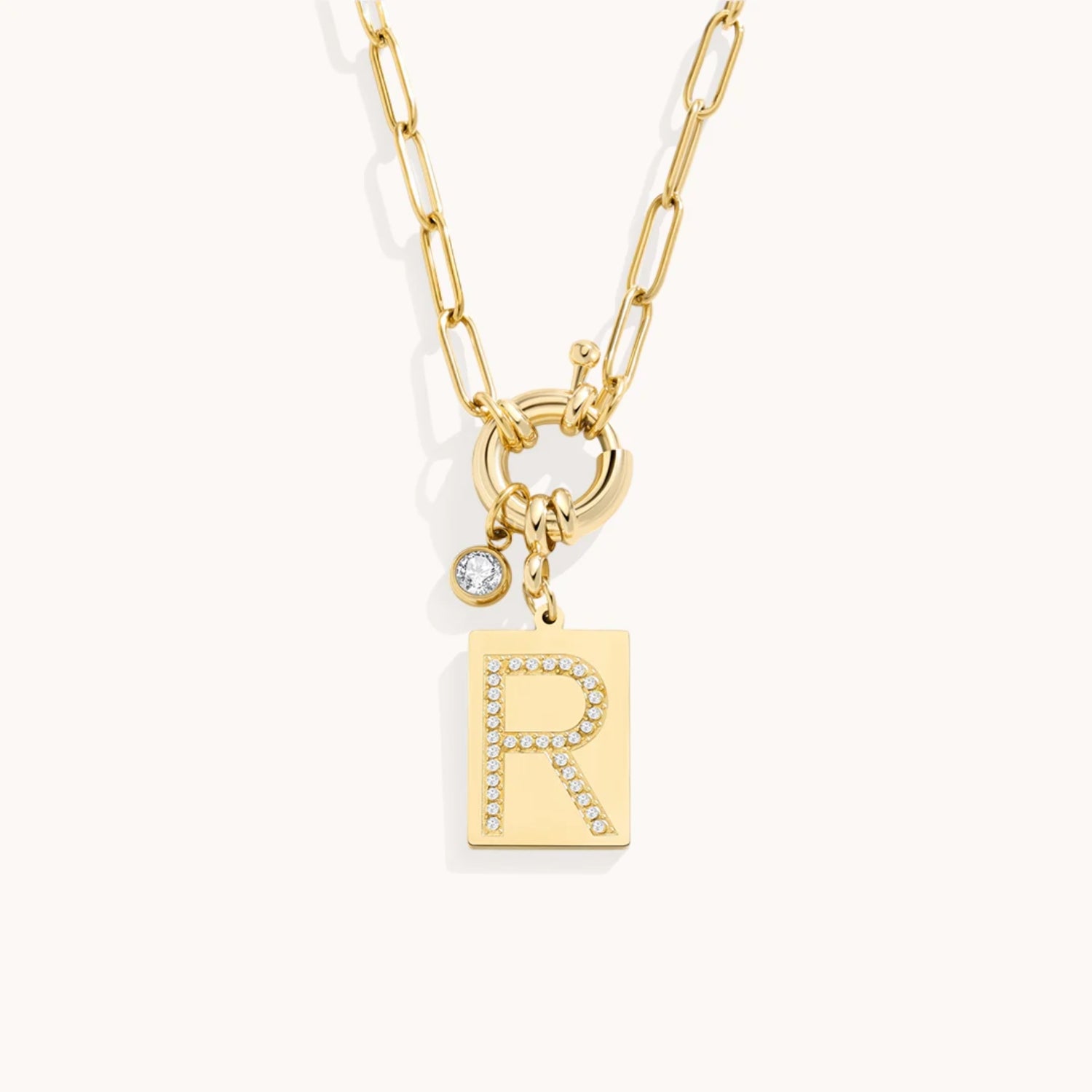 Collier Pendentif Initiale Pavé avec Chaîne Maillons en Or