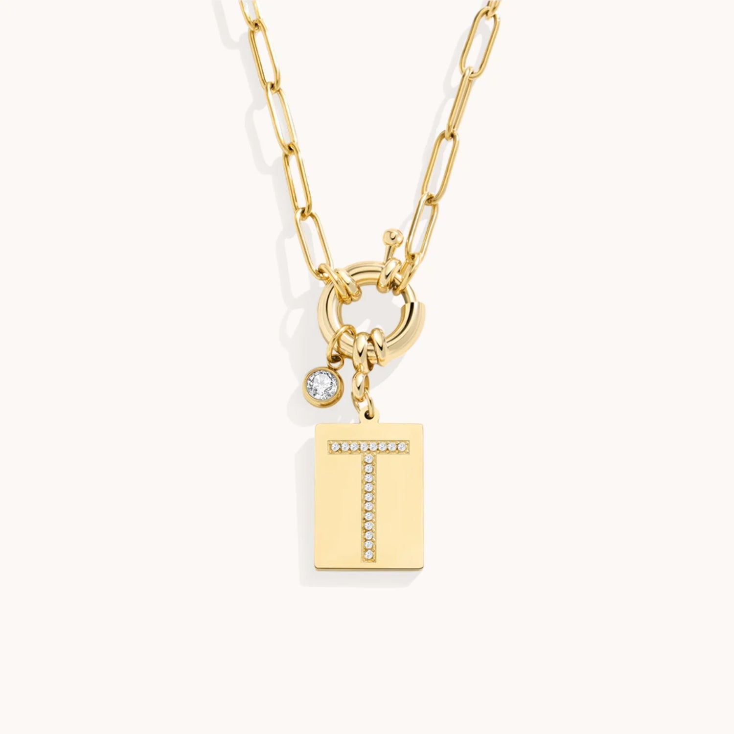 Collier Pendentif Initiale Pavé avec Chaîne Maillons en Or