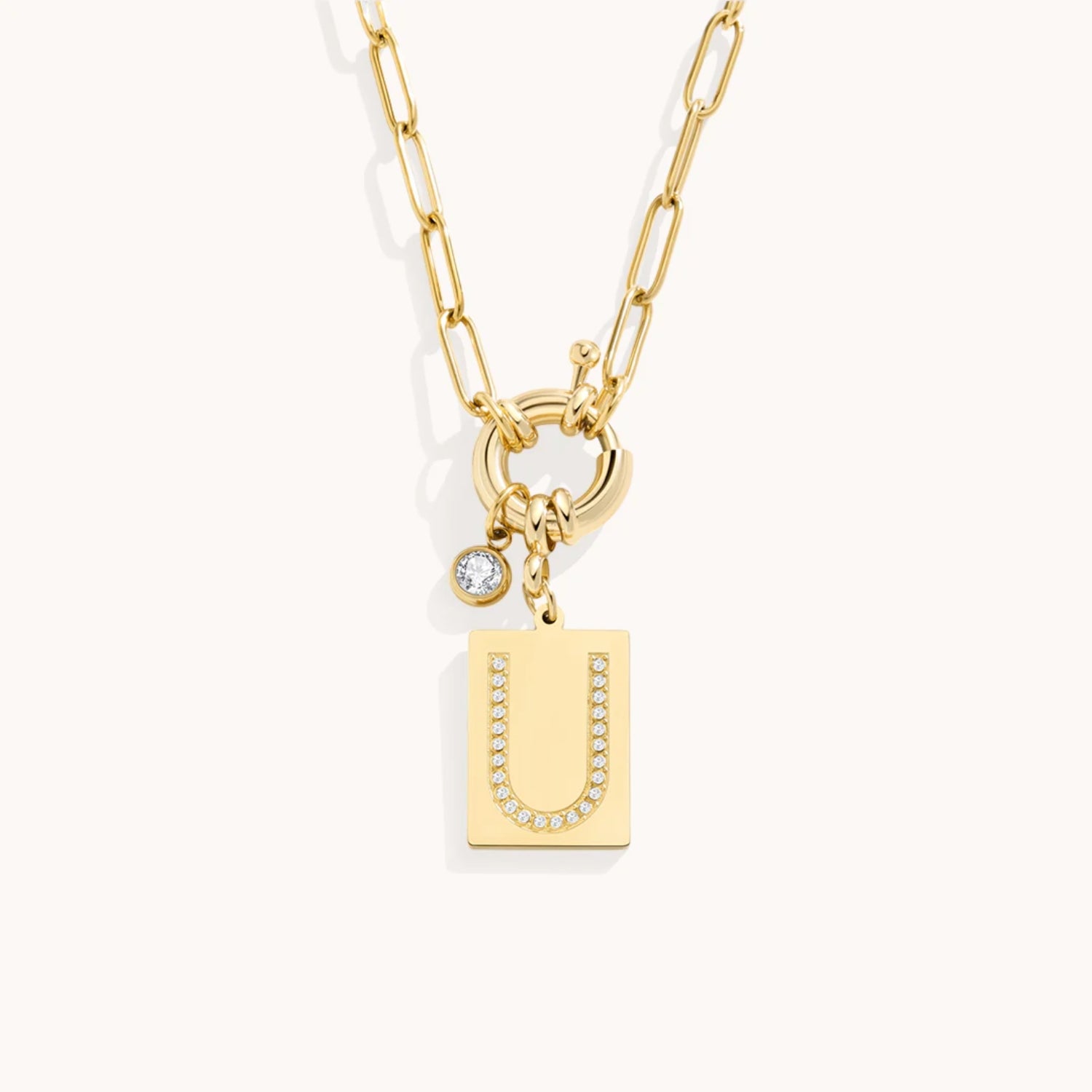 Collier Pendentif Initiale Pavé avec Chaîne Maillons en Or