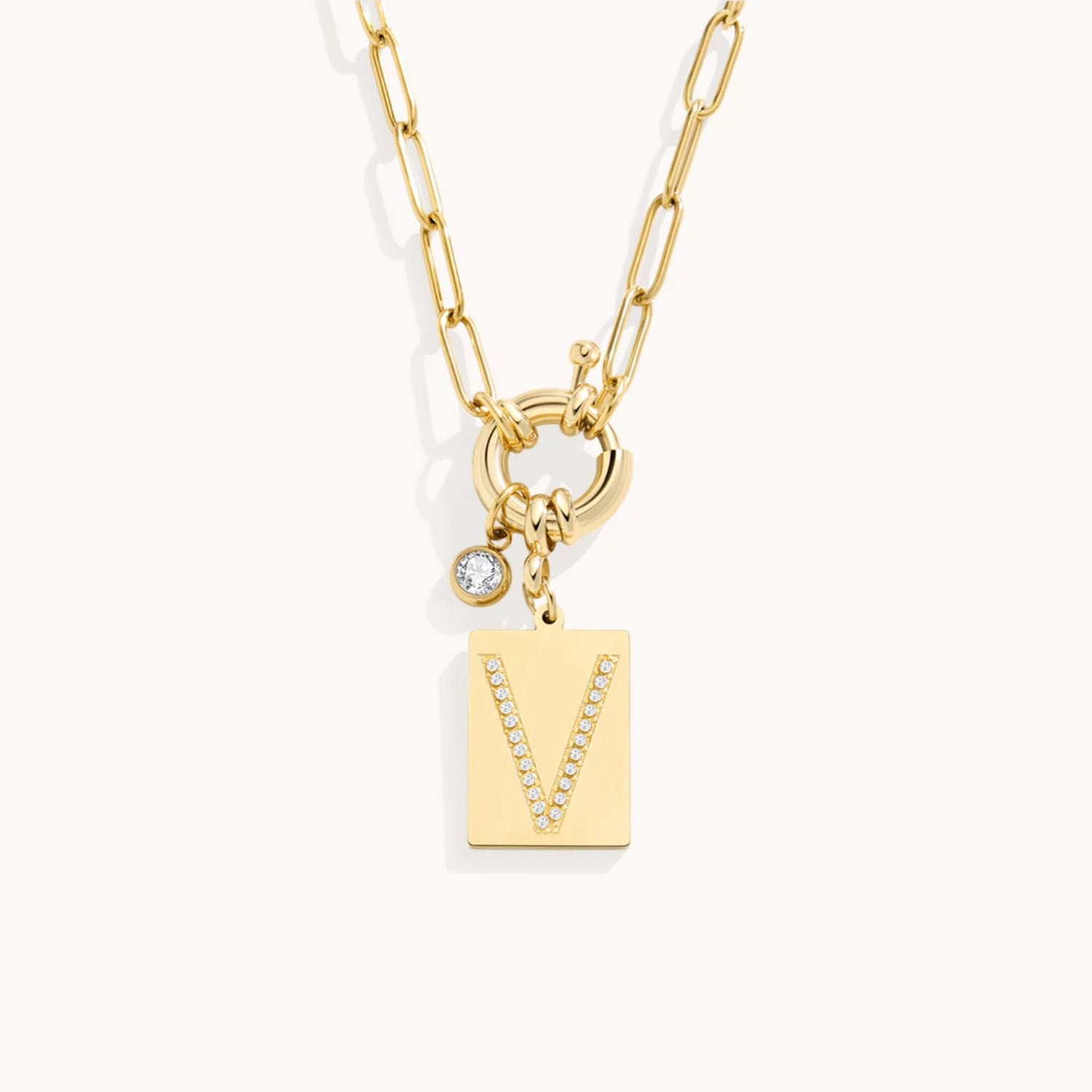 Collier Pendentif Initiale Pavé avec Chaîne Maillons en Or