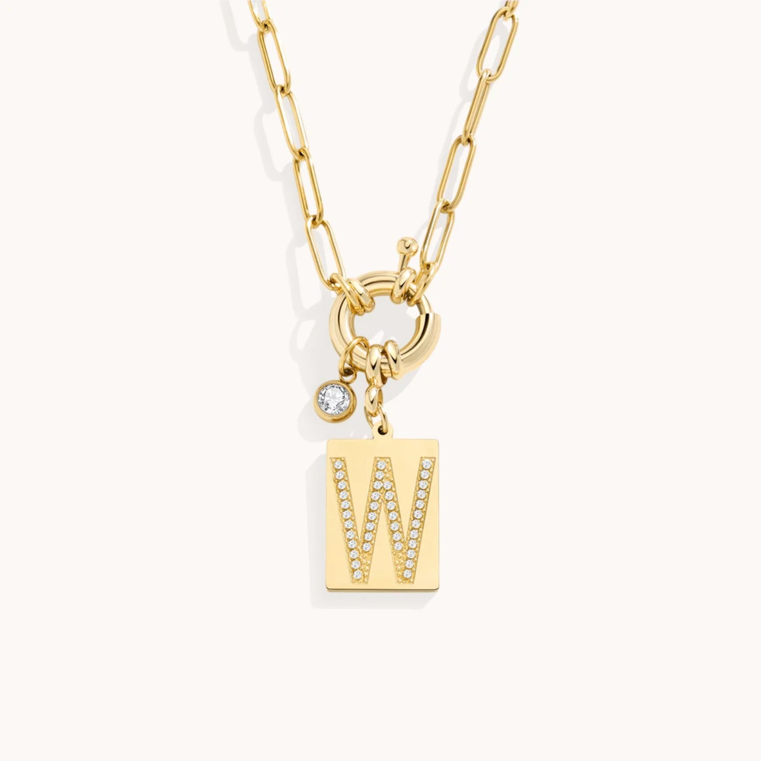Collier Pendentif Initiale Pavé avec Chaîne Maillons en Or