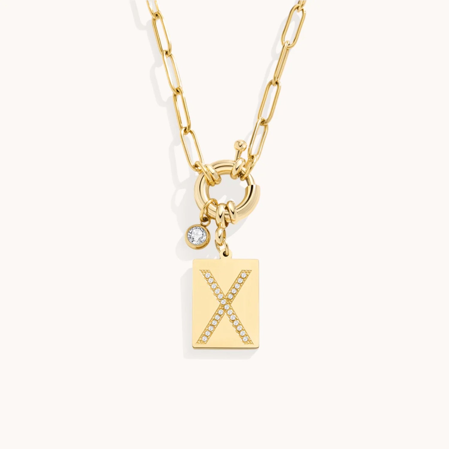 Collier Pendentif Initiale Pavé avec Chaîne Maillons en Or