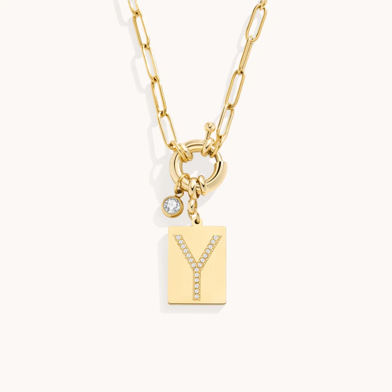 Collier Pendentif Initiale Pavé avec Chaîne Maillons en Or
