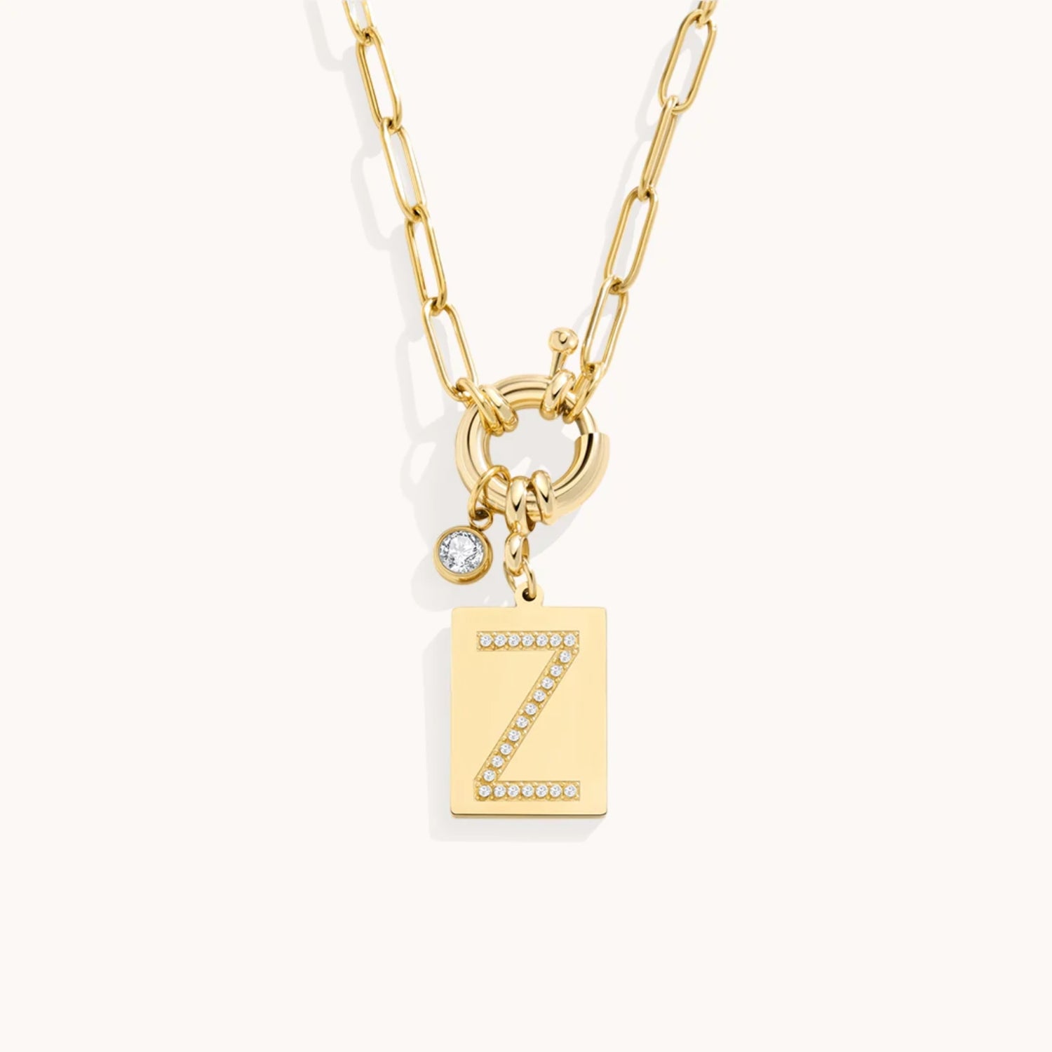 Collier Pendentif Initiale Pavé avec Chaîne Maillons en Or