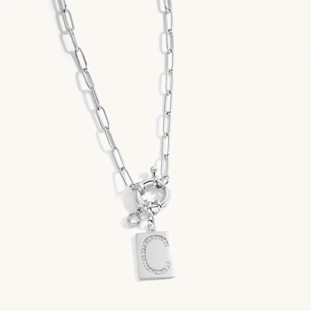 Pavé Initial Pendant Necklace with Link Chain