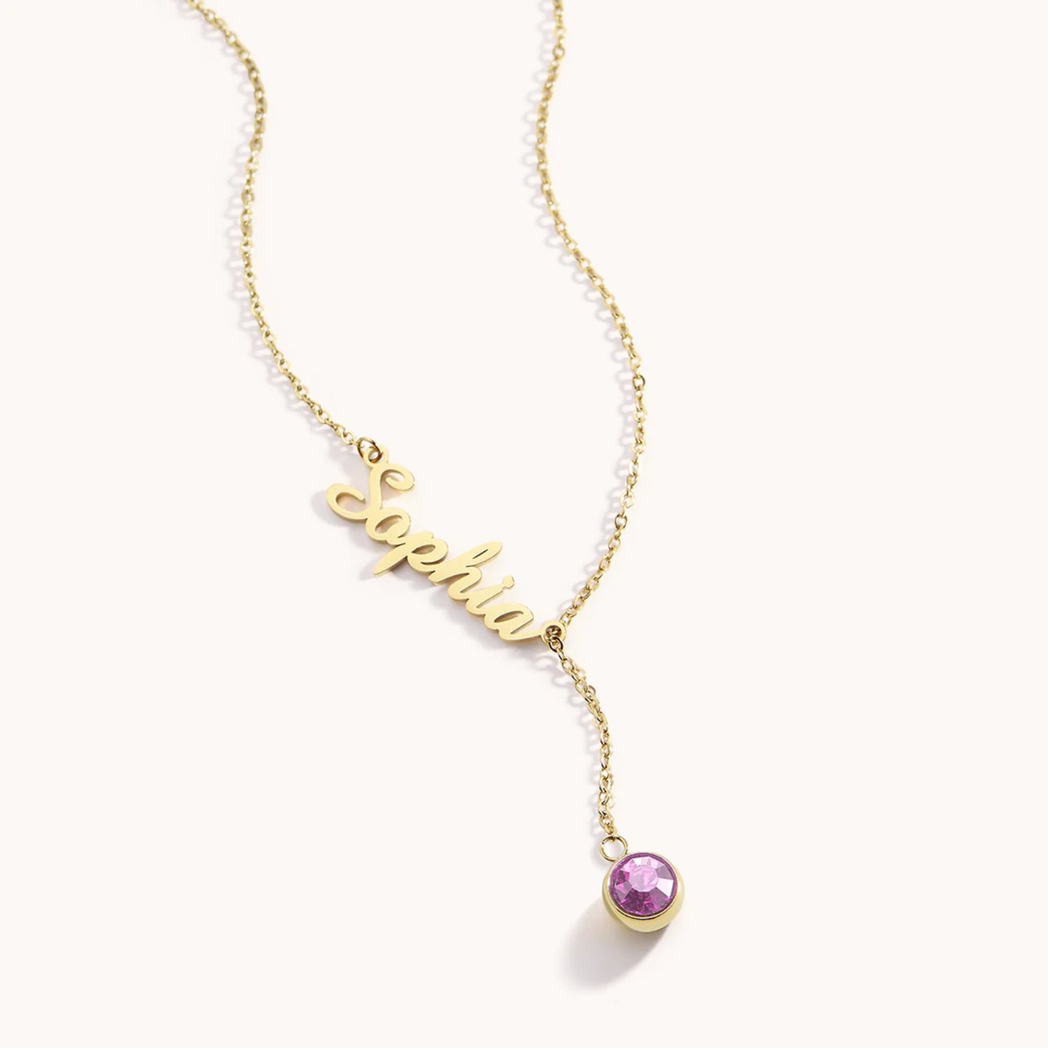 Collier Prénom & Pierre de Naissance Suspendue en Or