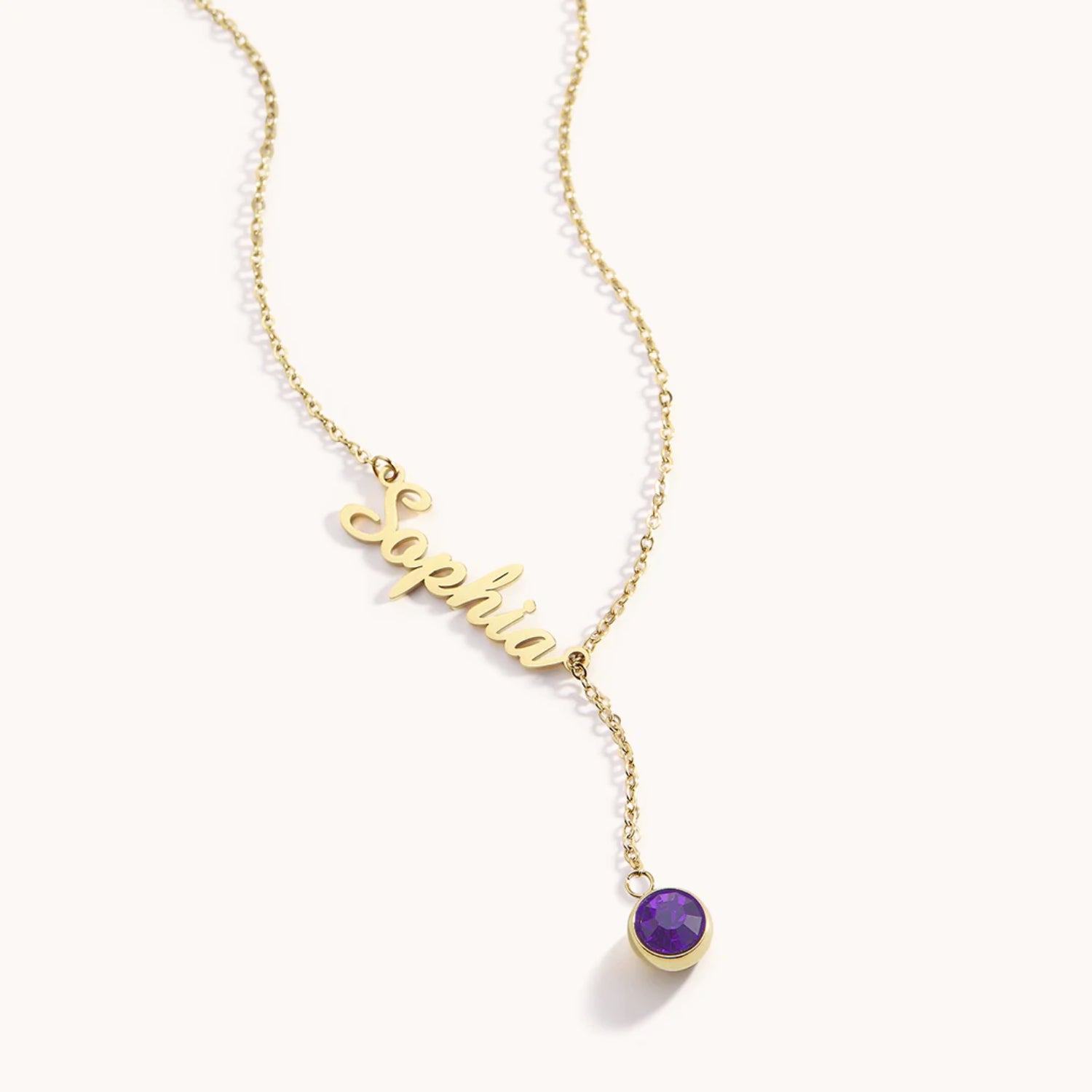 Collier Prénom & Pierre de Naissance Suspendue en Or