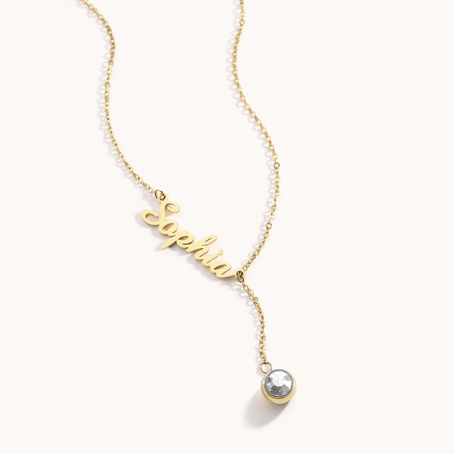 Collier Prénom & Pierre de Naissance Suspendue en Or
