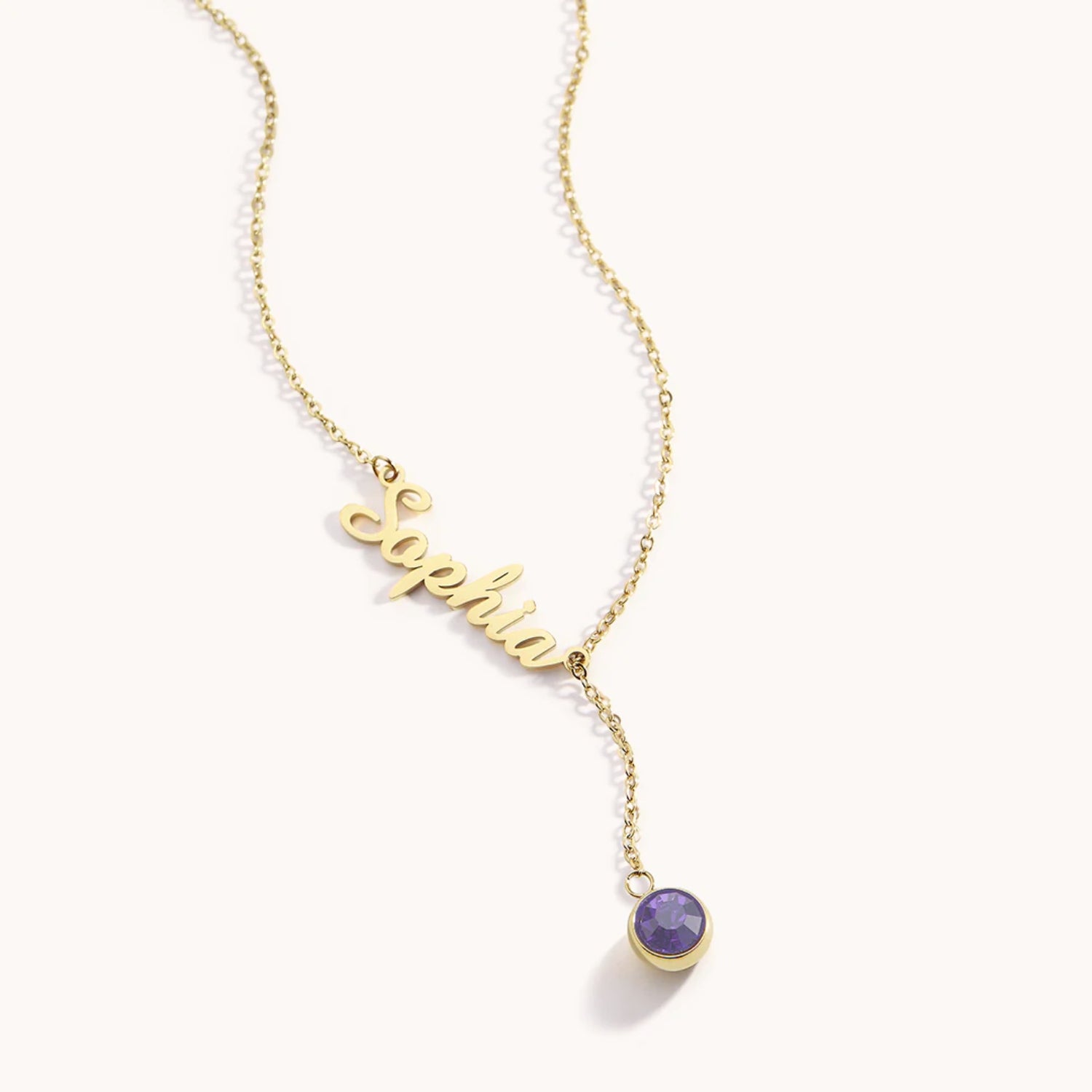 Collier Prénom & Pierre de Naissance Suspendue en Or