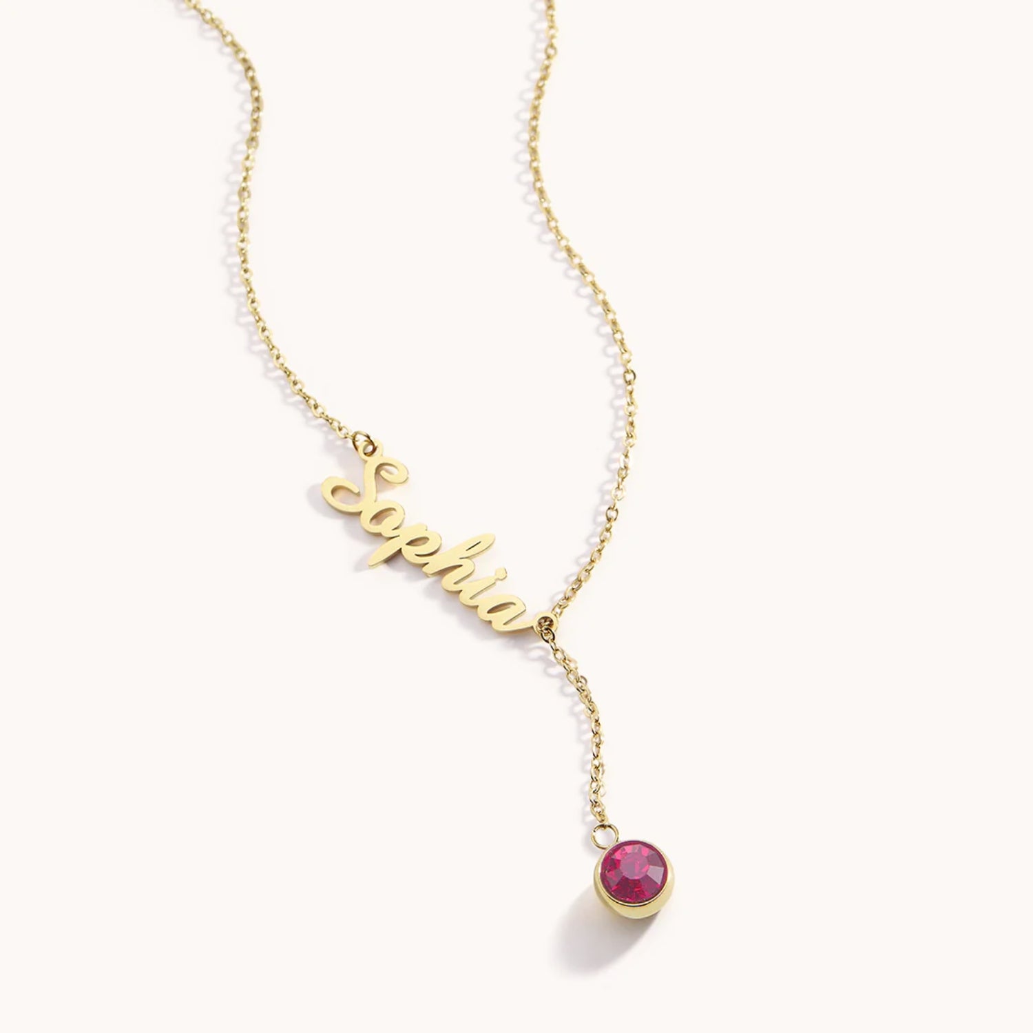 Collier Prénom & Pierre de Naissance Suspendue en Or