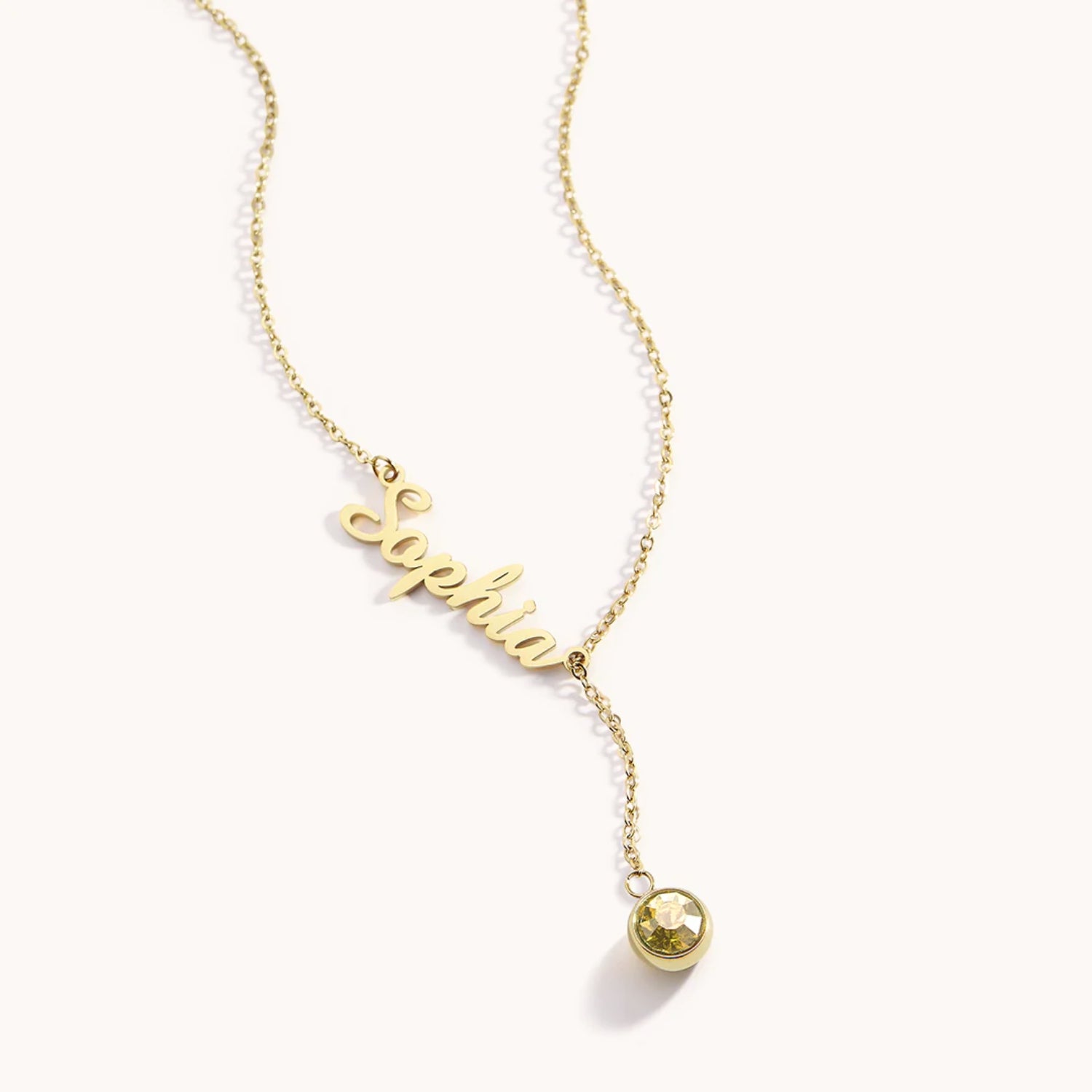 Collier Prénom & Pierre de Naissance Suspendue en Or