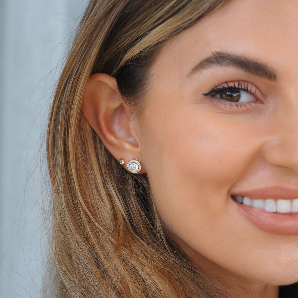 Boucles d’Oreilles Sphère Cristal en Or Massif