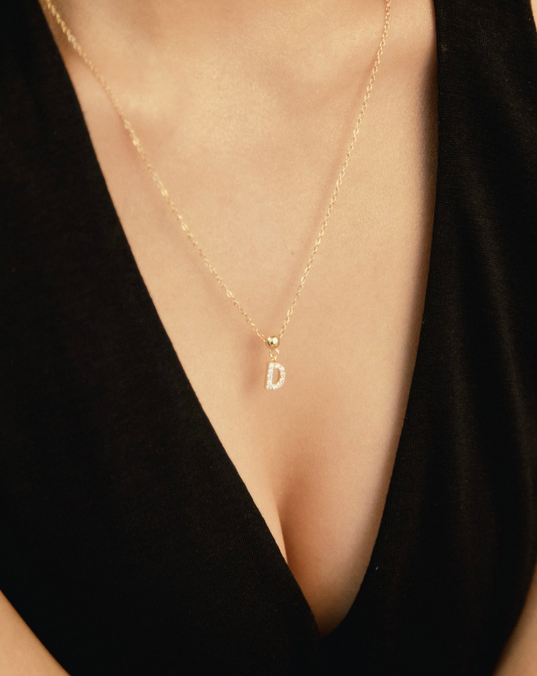 Pendentif Initiale D avec Diamant en Or