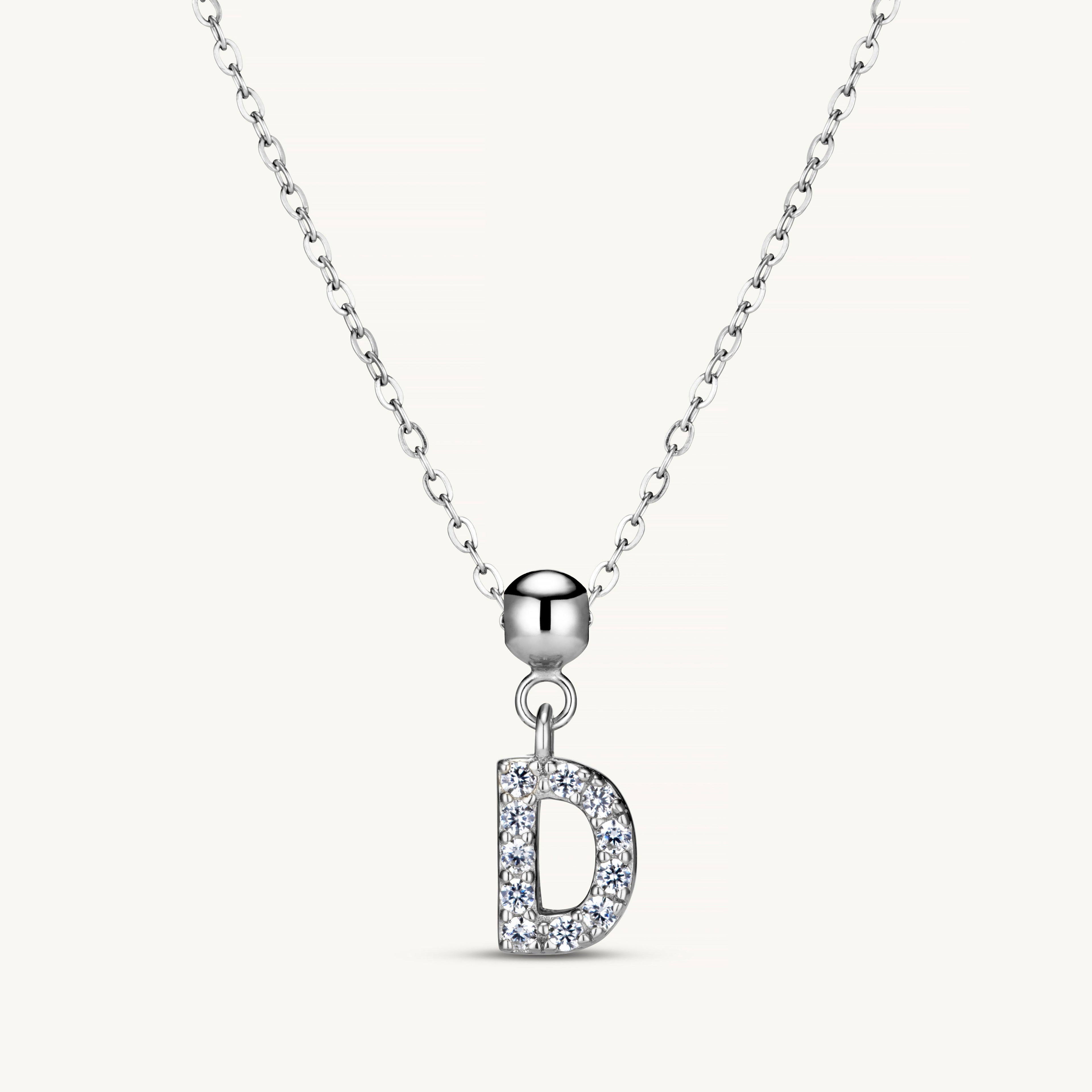 Pendentif Initiale D avec Diamant en Argent