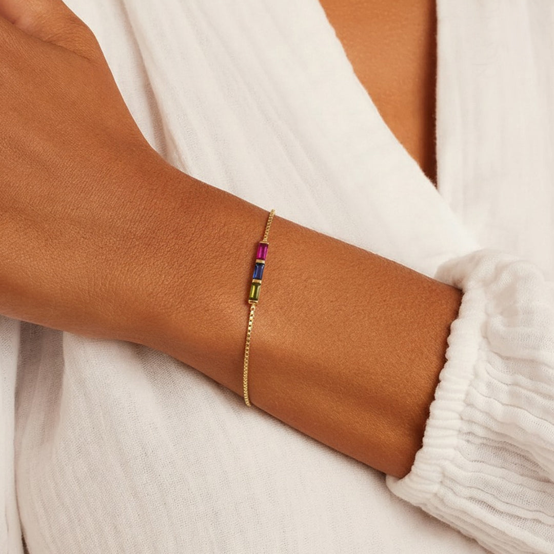 Bracelet Arc-en-Ciel Avec Pierre de Naissance en Or