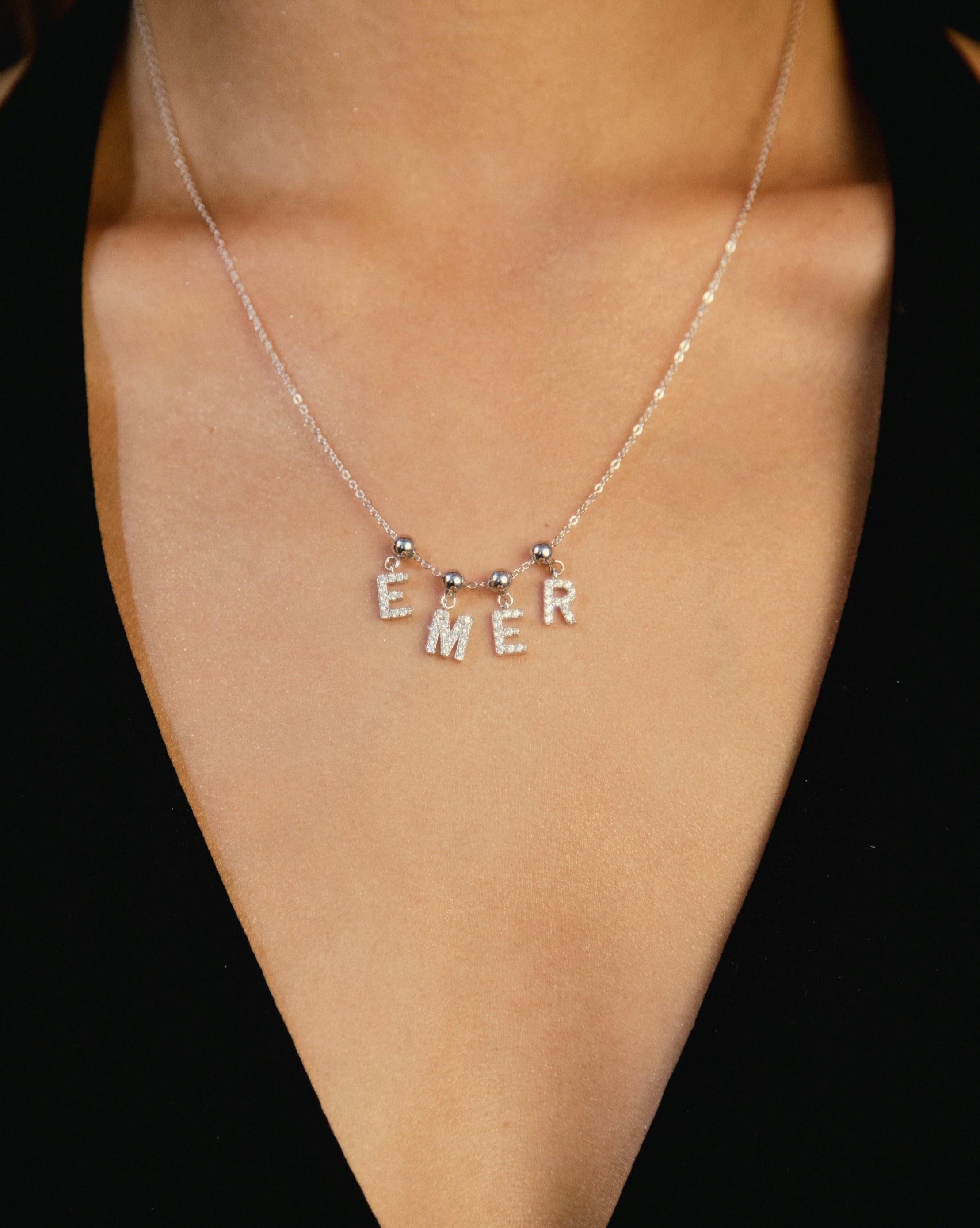 Pendentif Initiale E avec Diamant en Argent