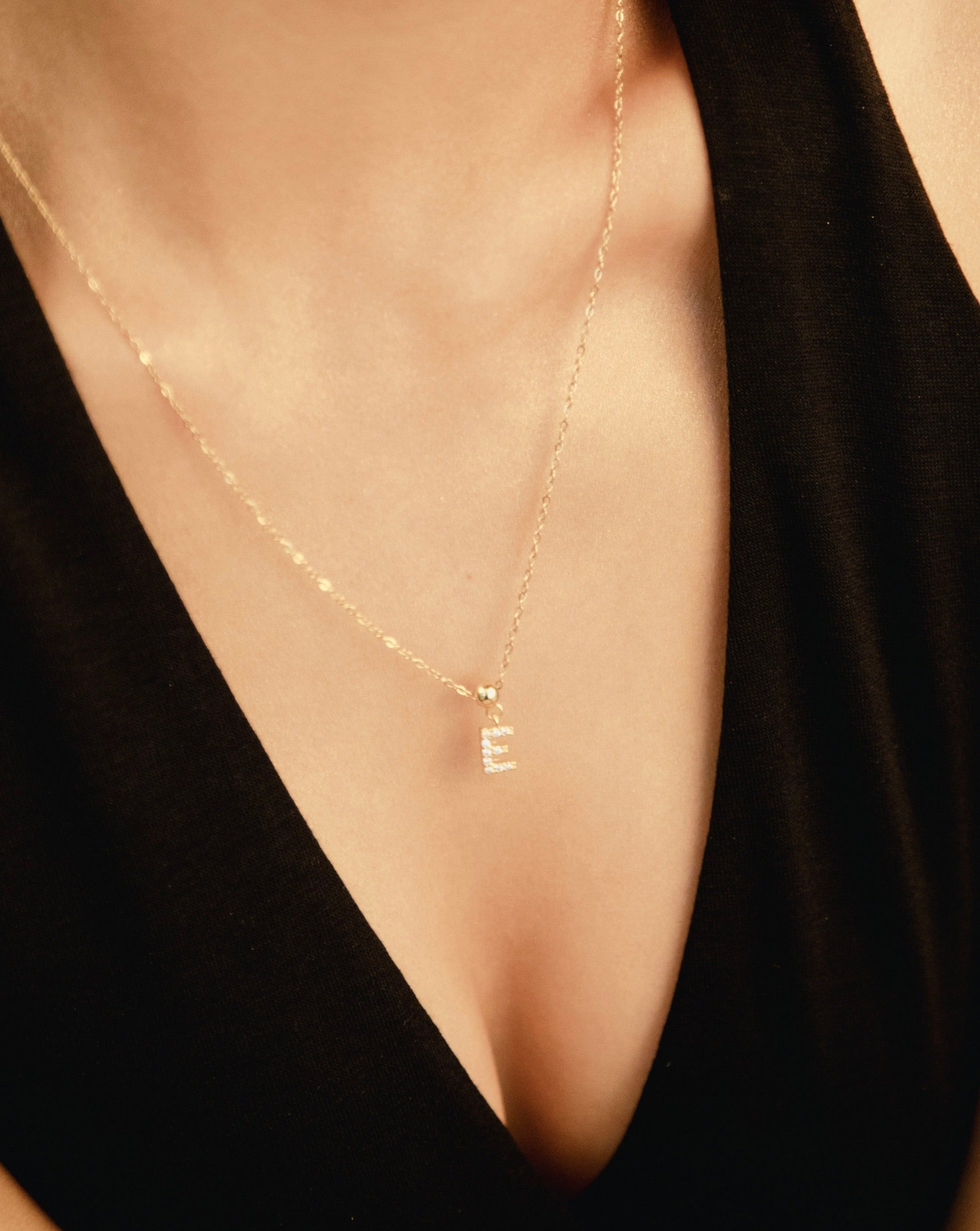 Pendentif Initiale E avec Diamant en Or