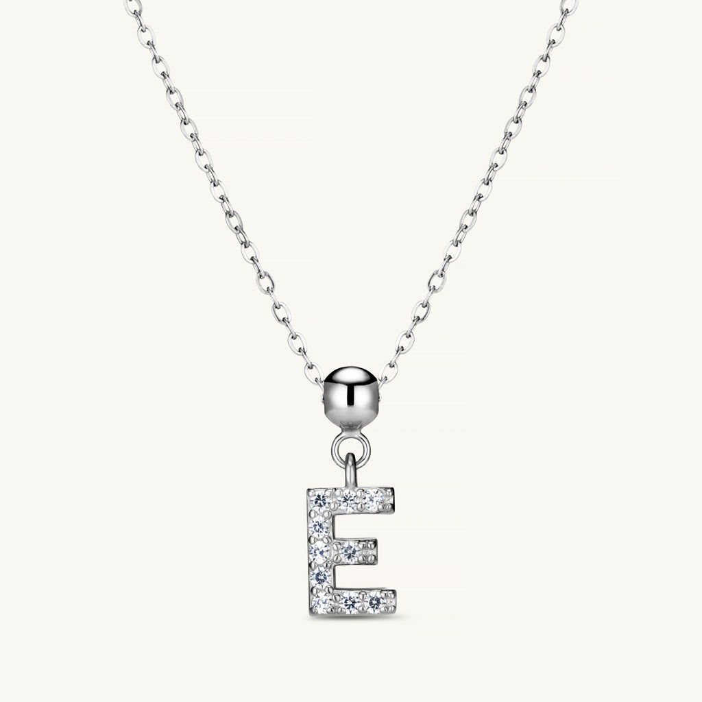 Pendentif Initiale E avec Diamant en Argent