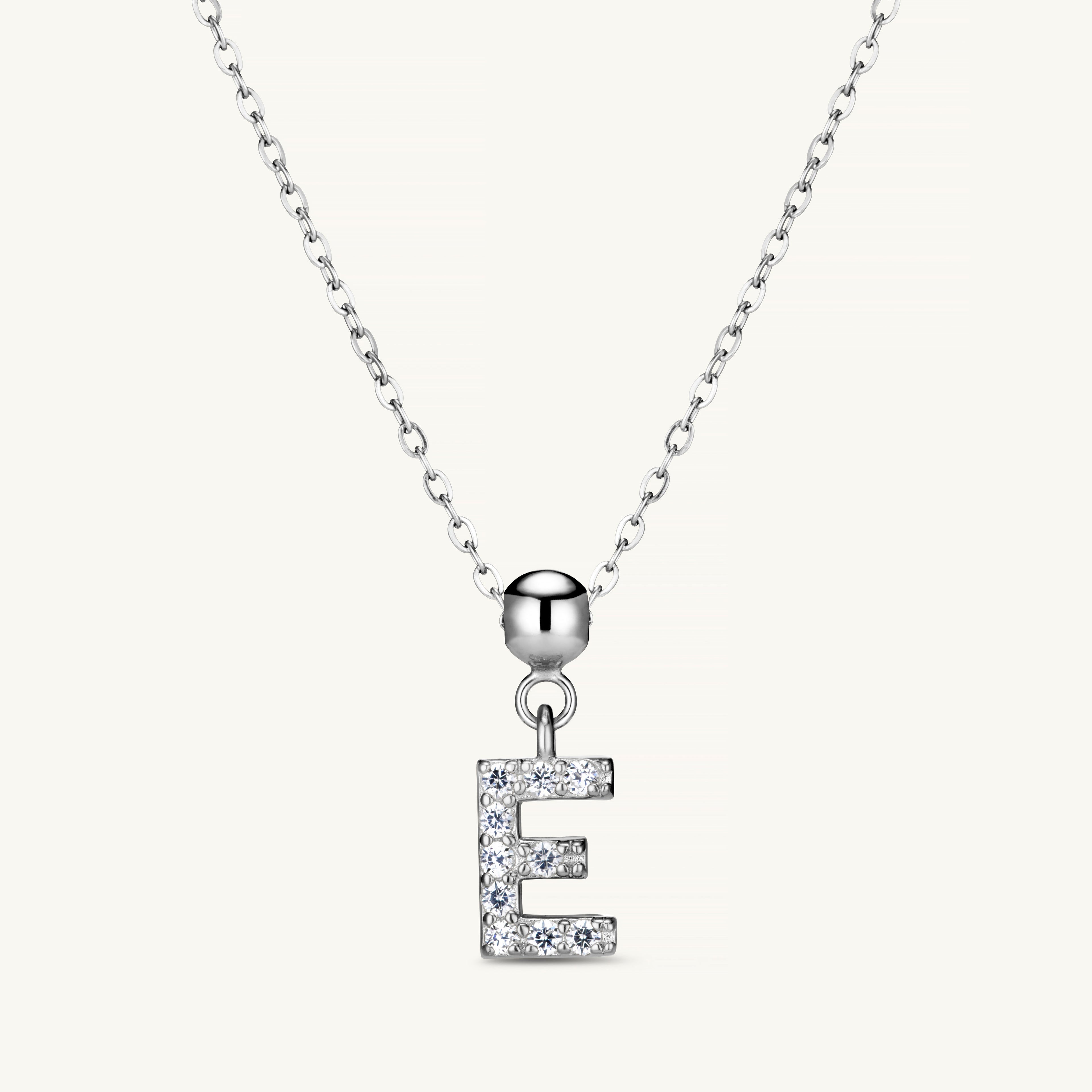 Pendentif Initiale E avec Diamant en Argent