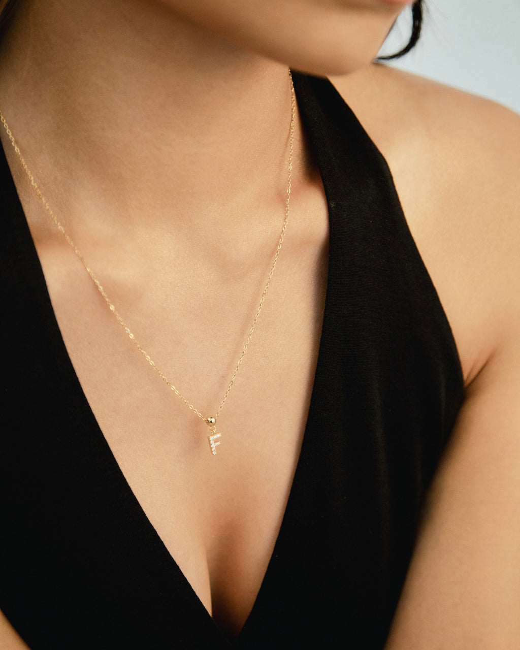 Pendentif Initiale F avec Diamant en Or