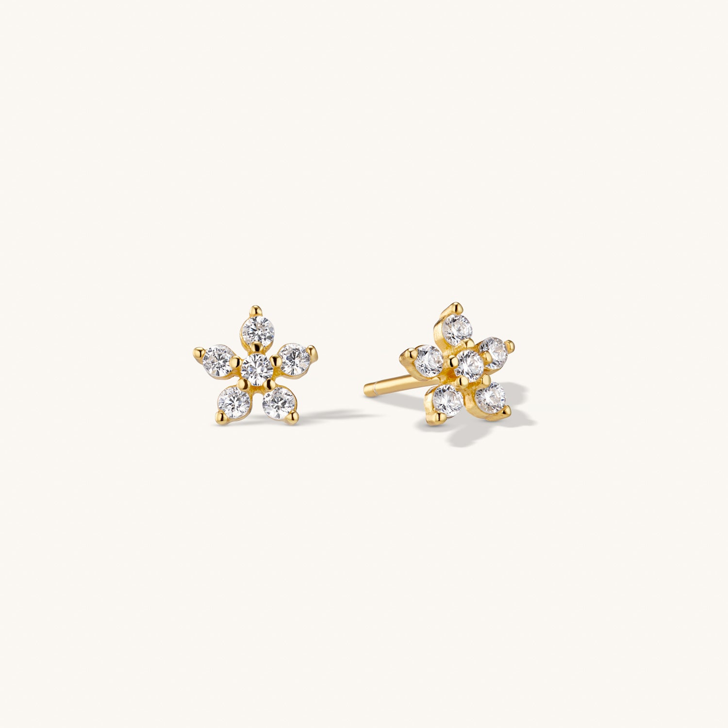 Puces d’Oreilles Fleur avec Diamant en Or