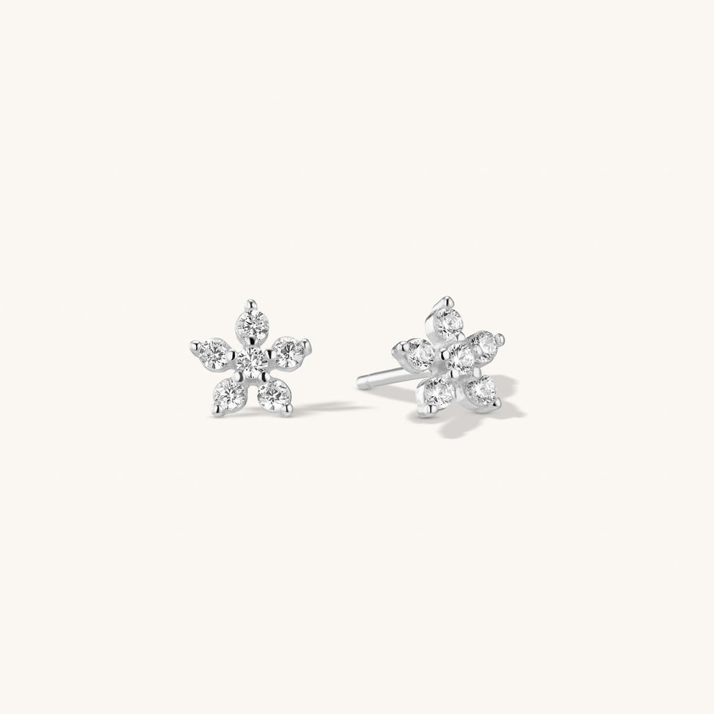 Puces d’Oreilles Fleur avec Diamant en Argent
