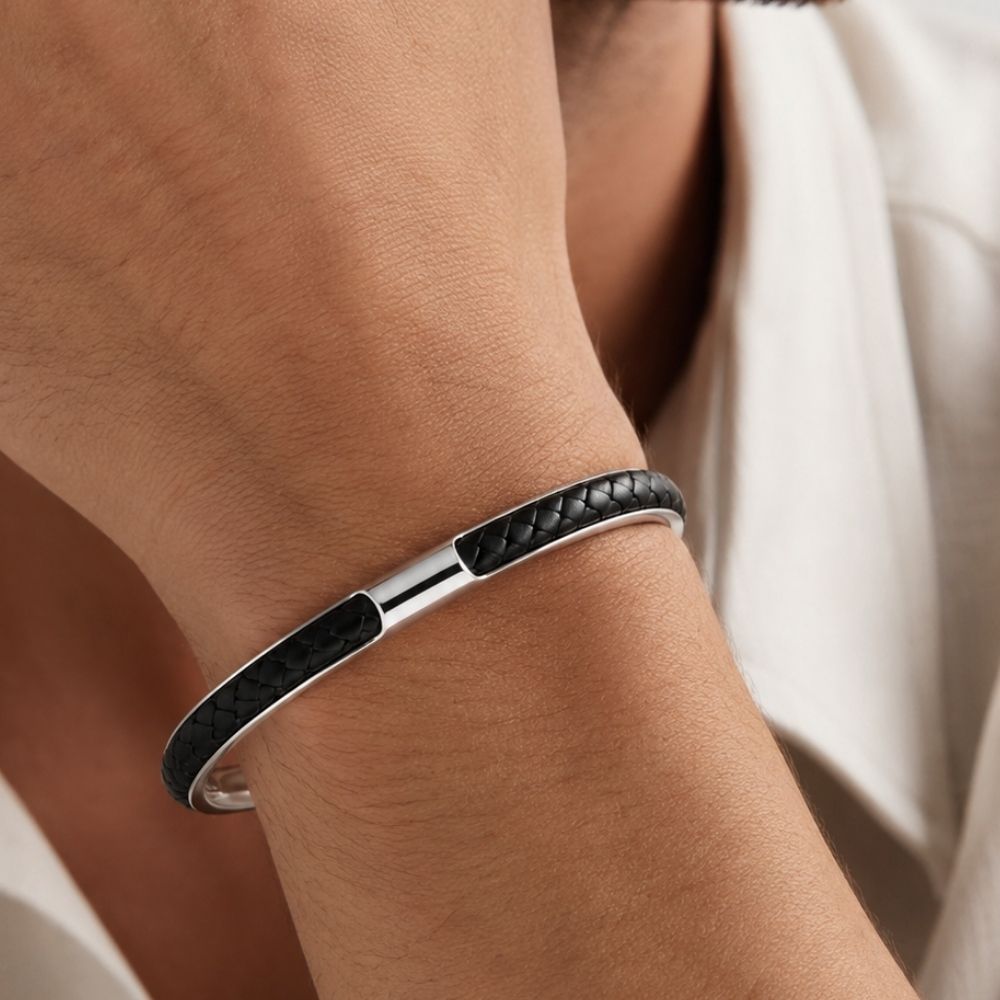 Fusion | Bracelet Jonc Cuir Tressé Homme
