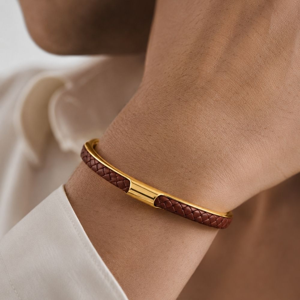 Fusion | Bracelet Jonc Cuir Tressé Homme