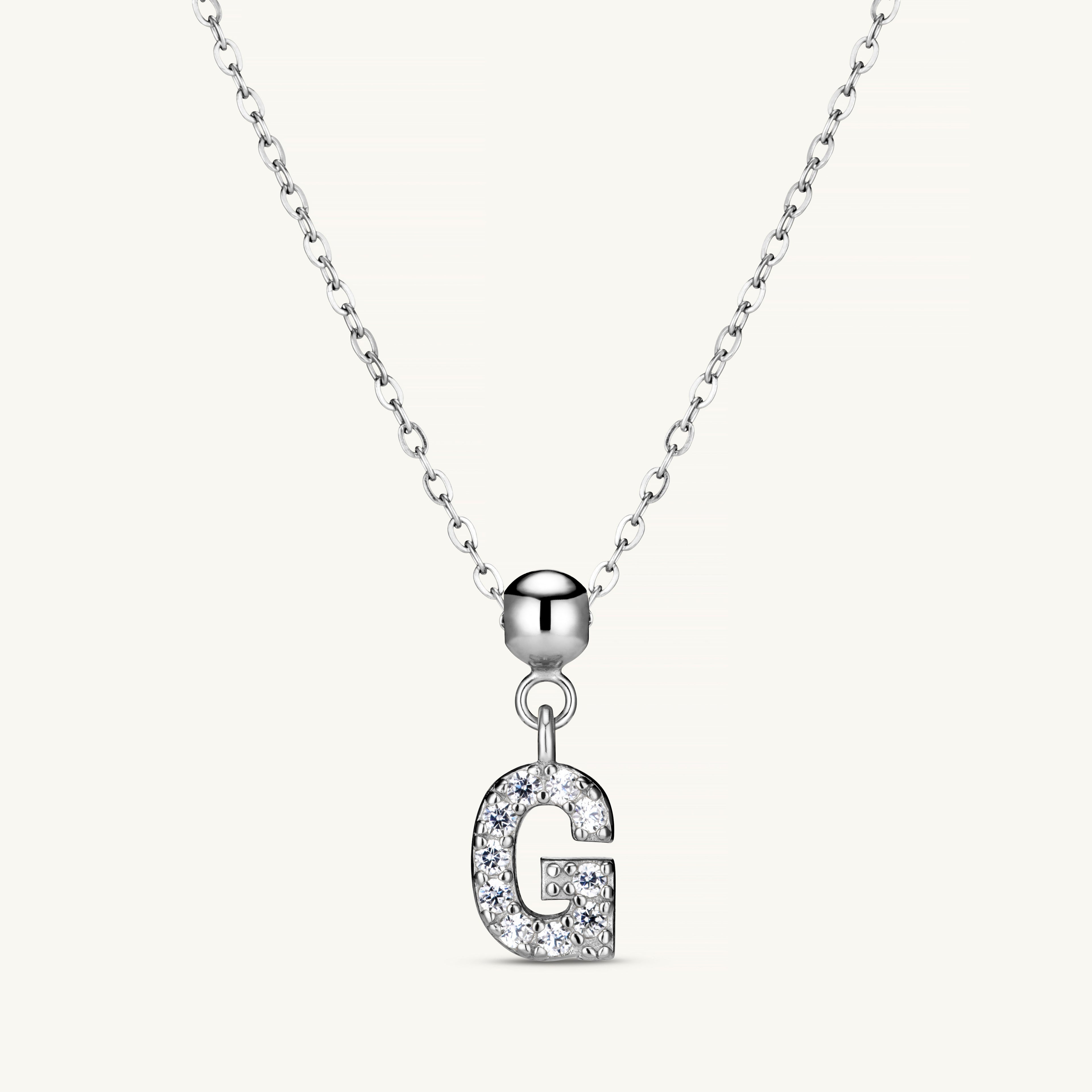 Pendentif Initiale G avec Diamant en Argent