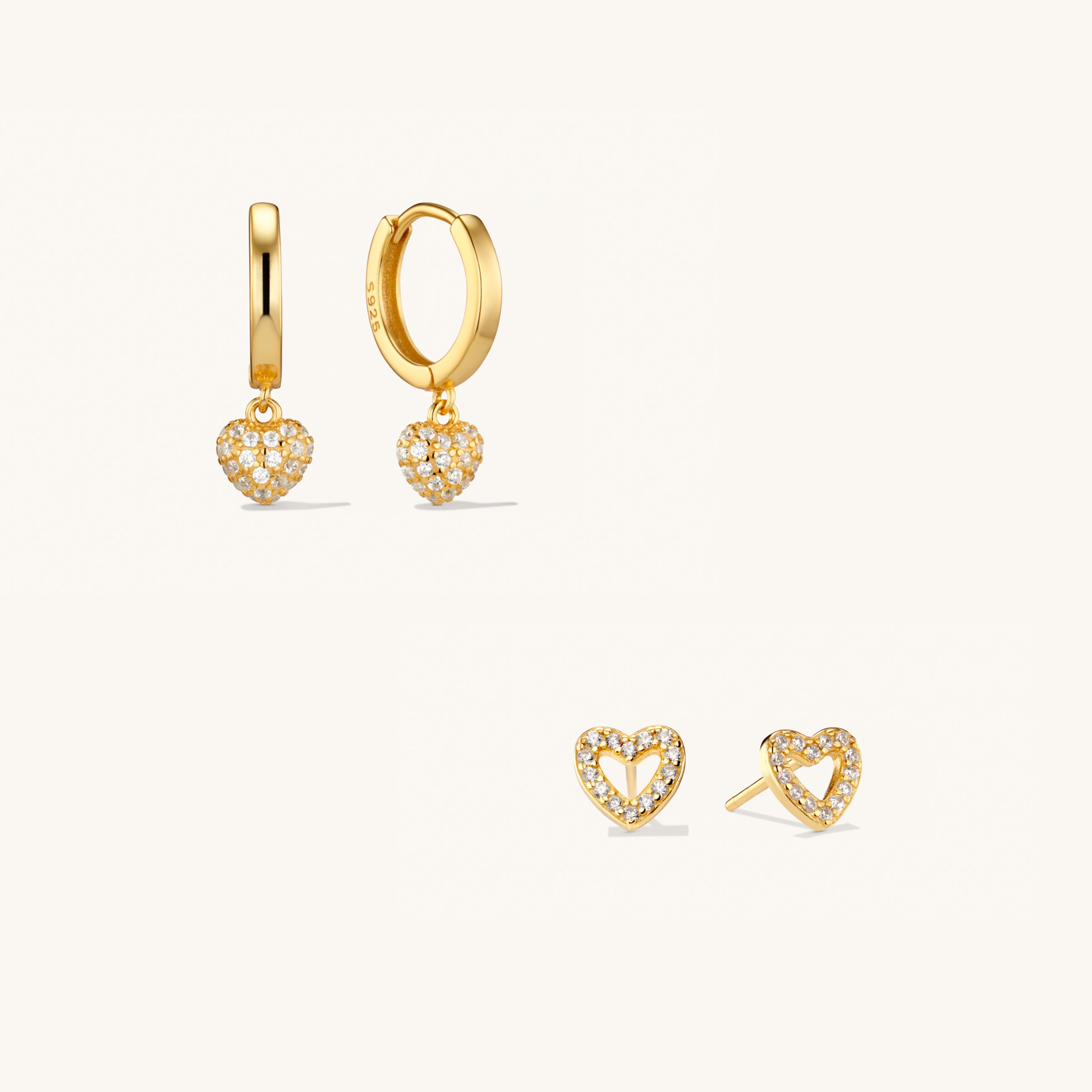Parure à Empiler Boucles d’Oreilles Amore Pavé & Puces d’Oreilles Alma en Or