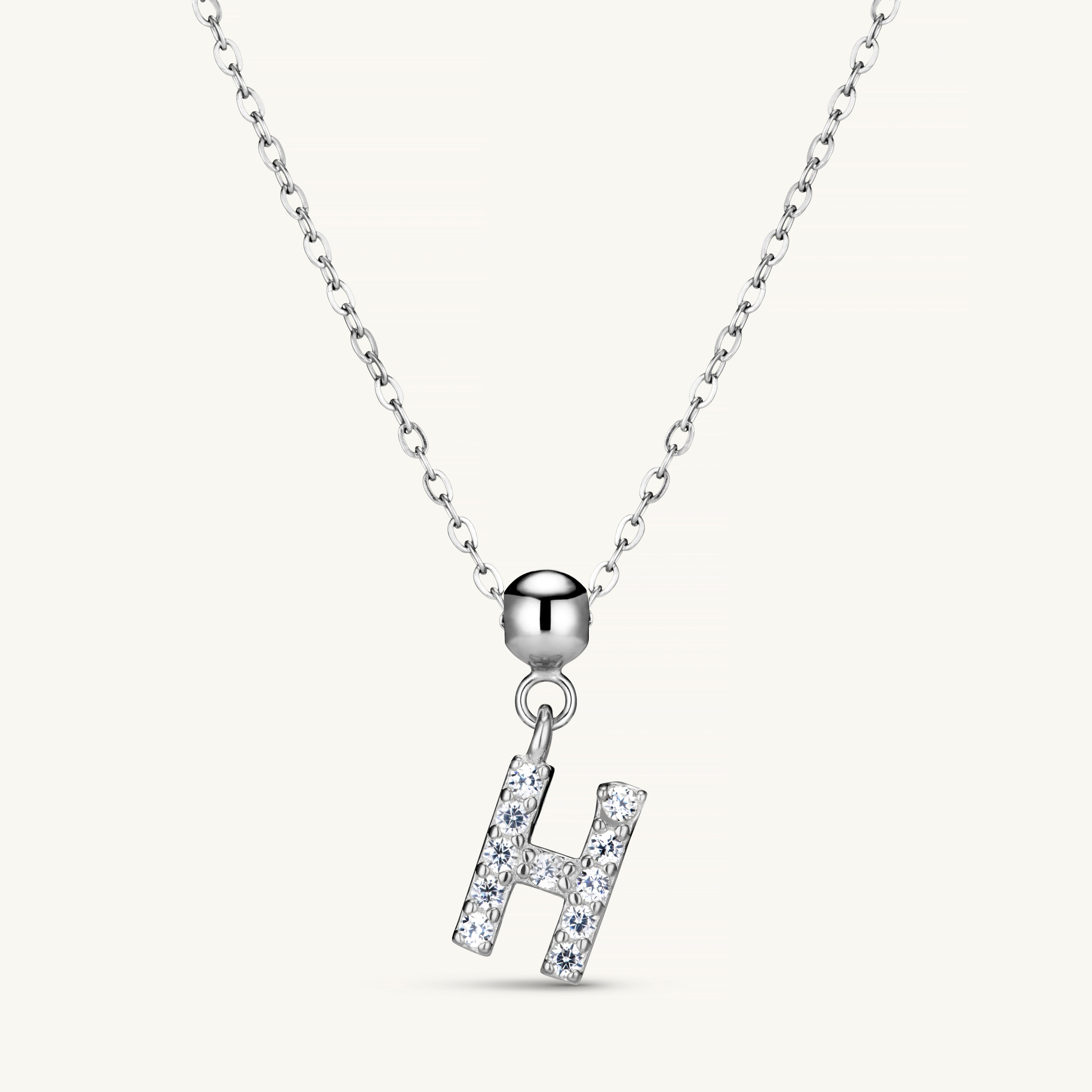 Pendentif Initiale H avec Diamant en Argent