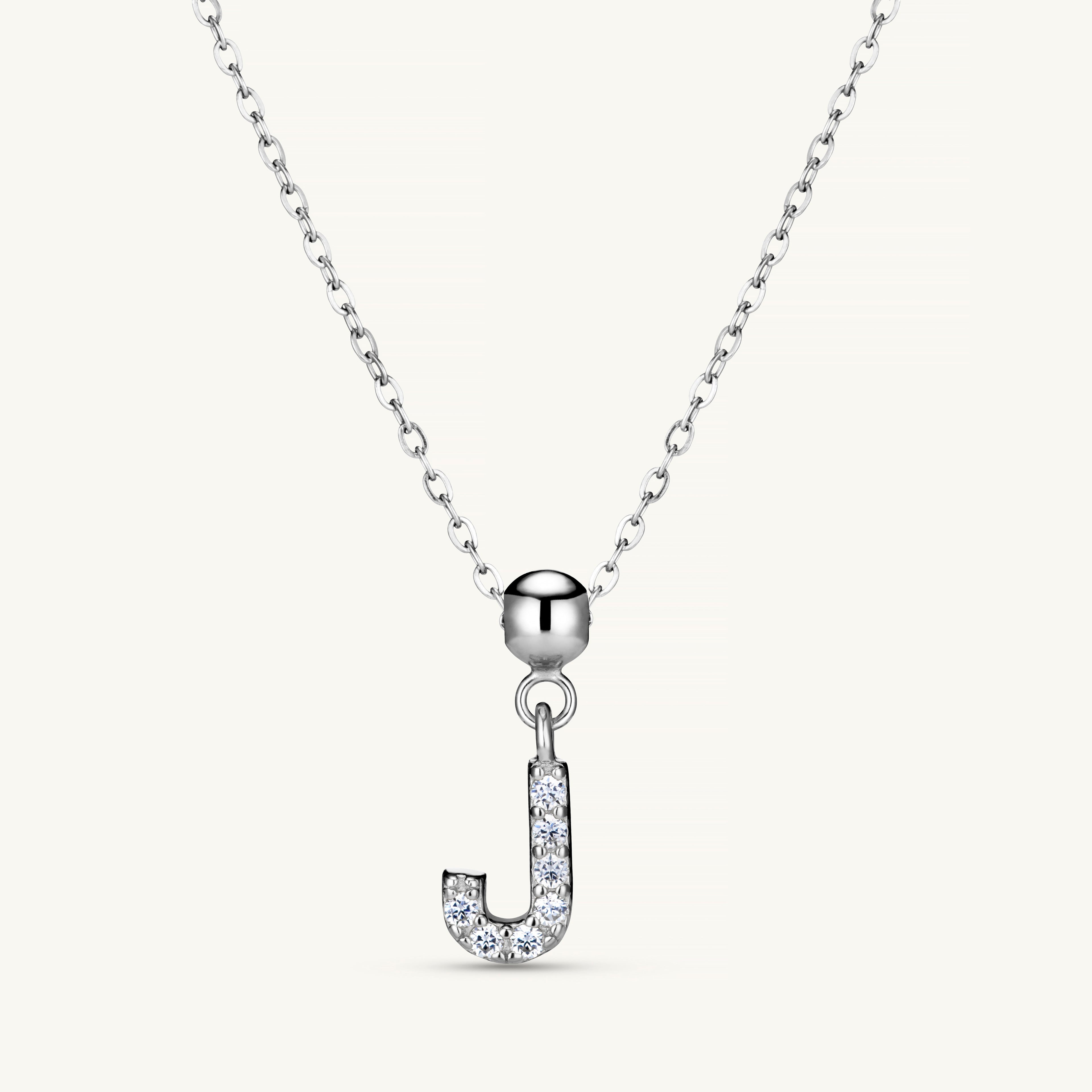 Pendentif Initiale J avec Diamant en Argent