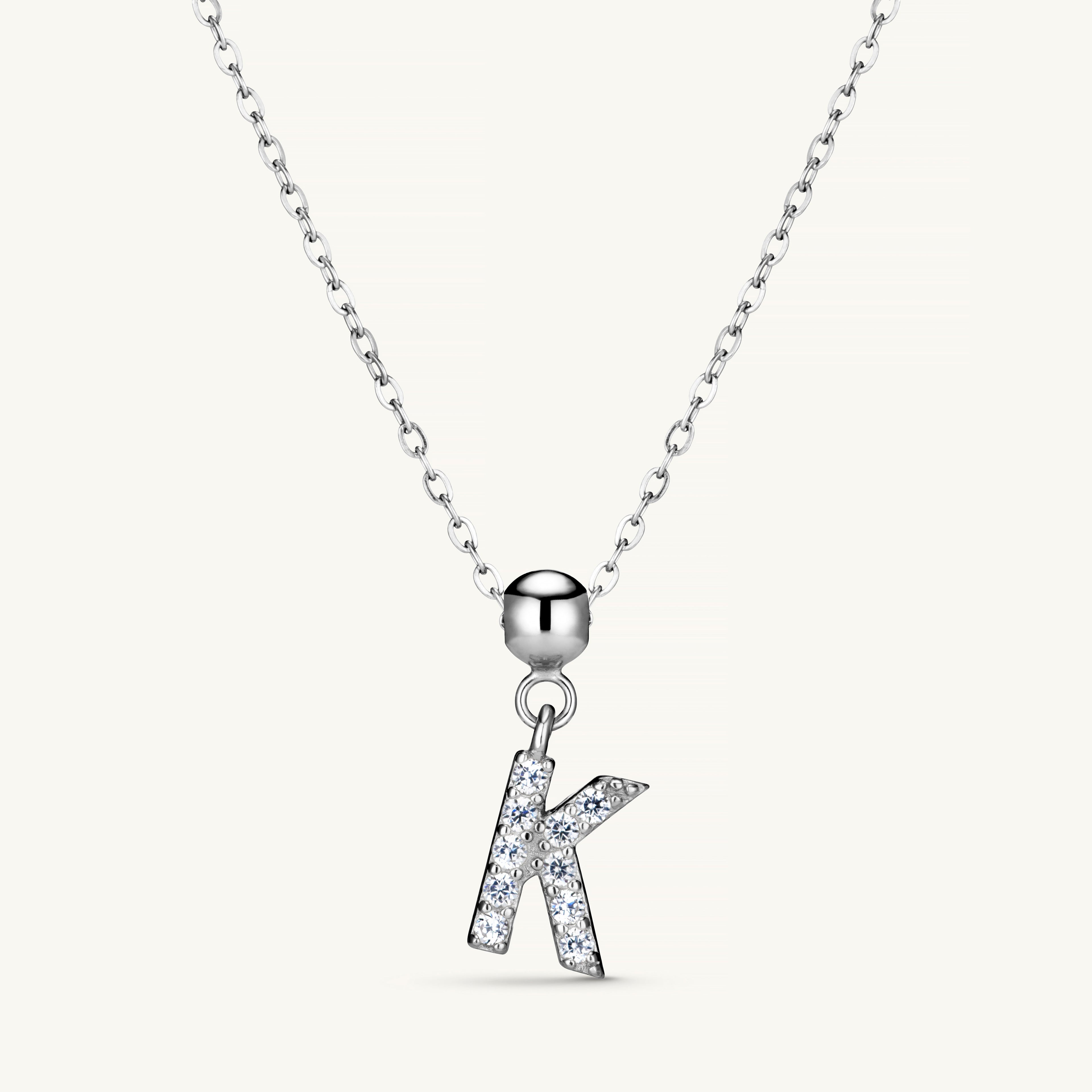 Pendentif Initiale K avec Diamant en Argent