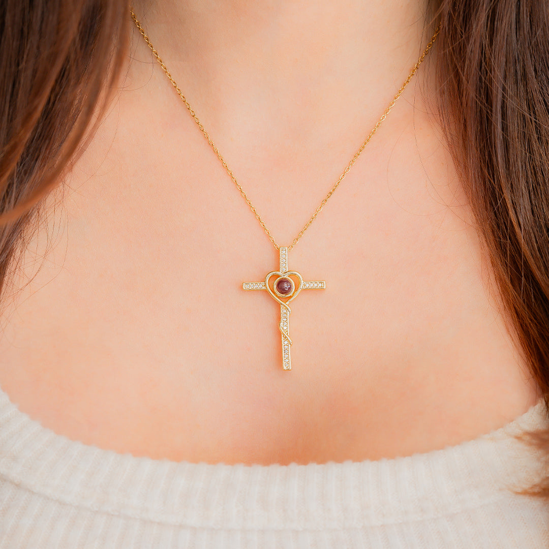 Collier Photo Cœur et Croix en Or