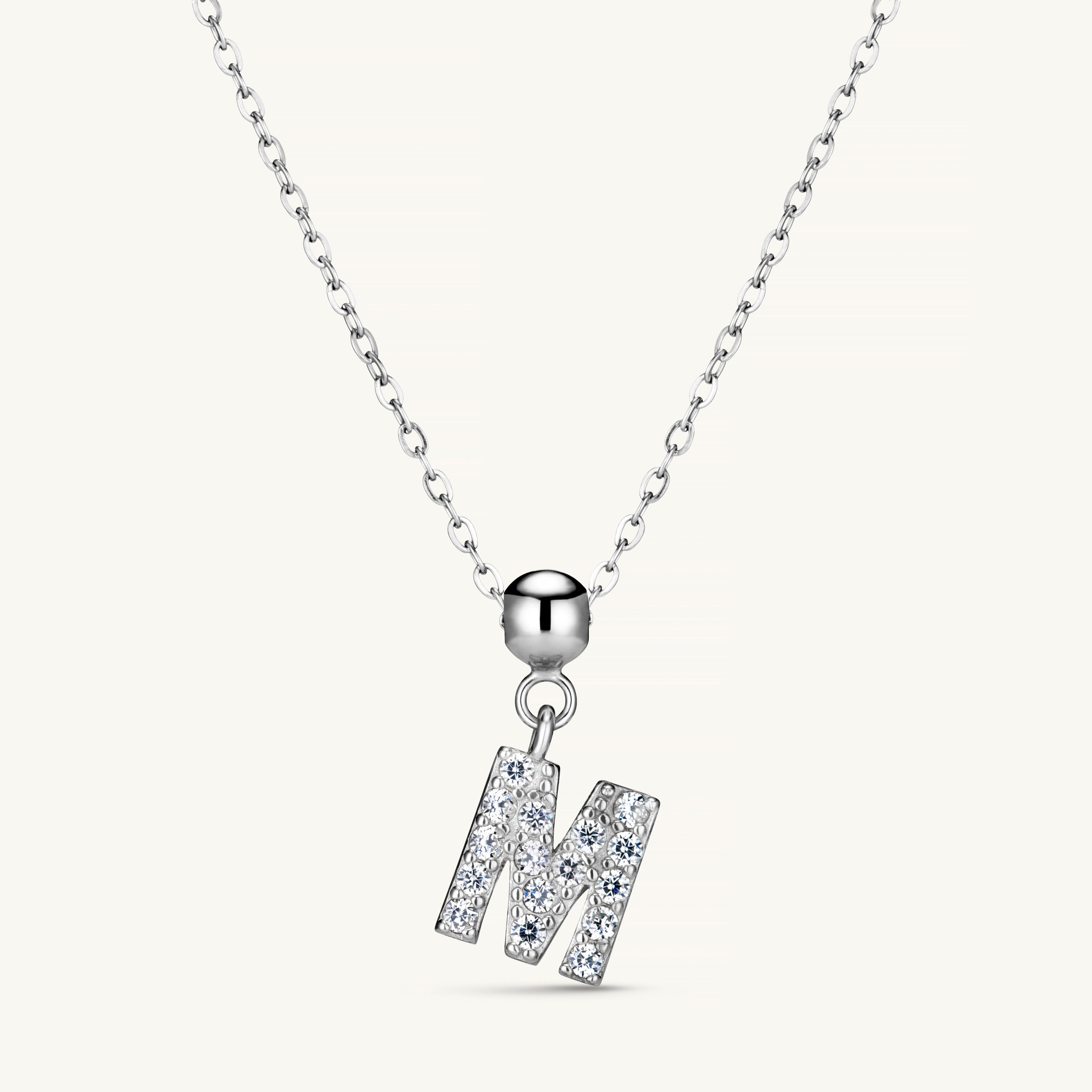 Pendentif Initiale M avec Diamant en Argent