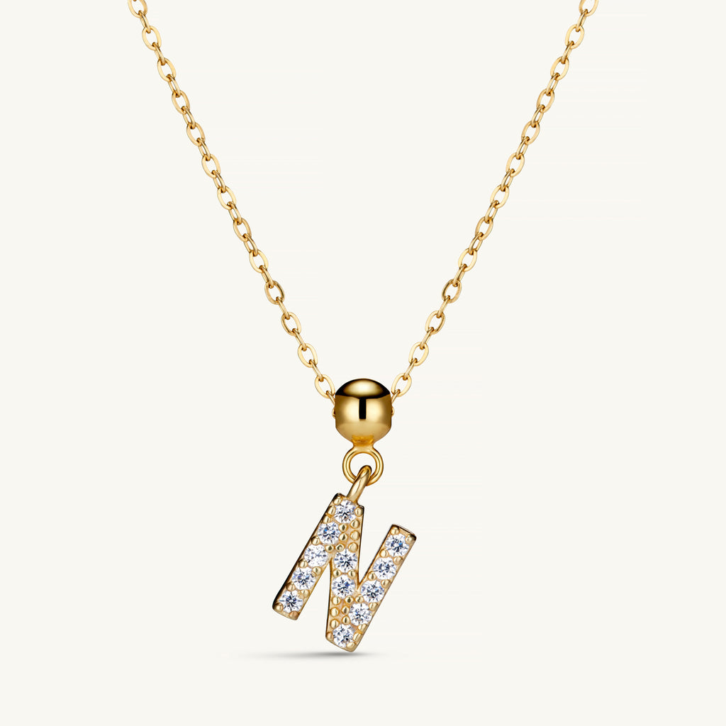 Pendentif Initiale N avec Diamant en Or