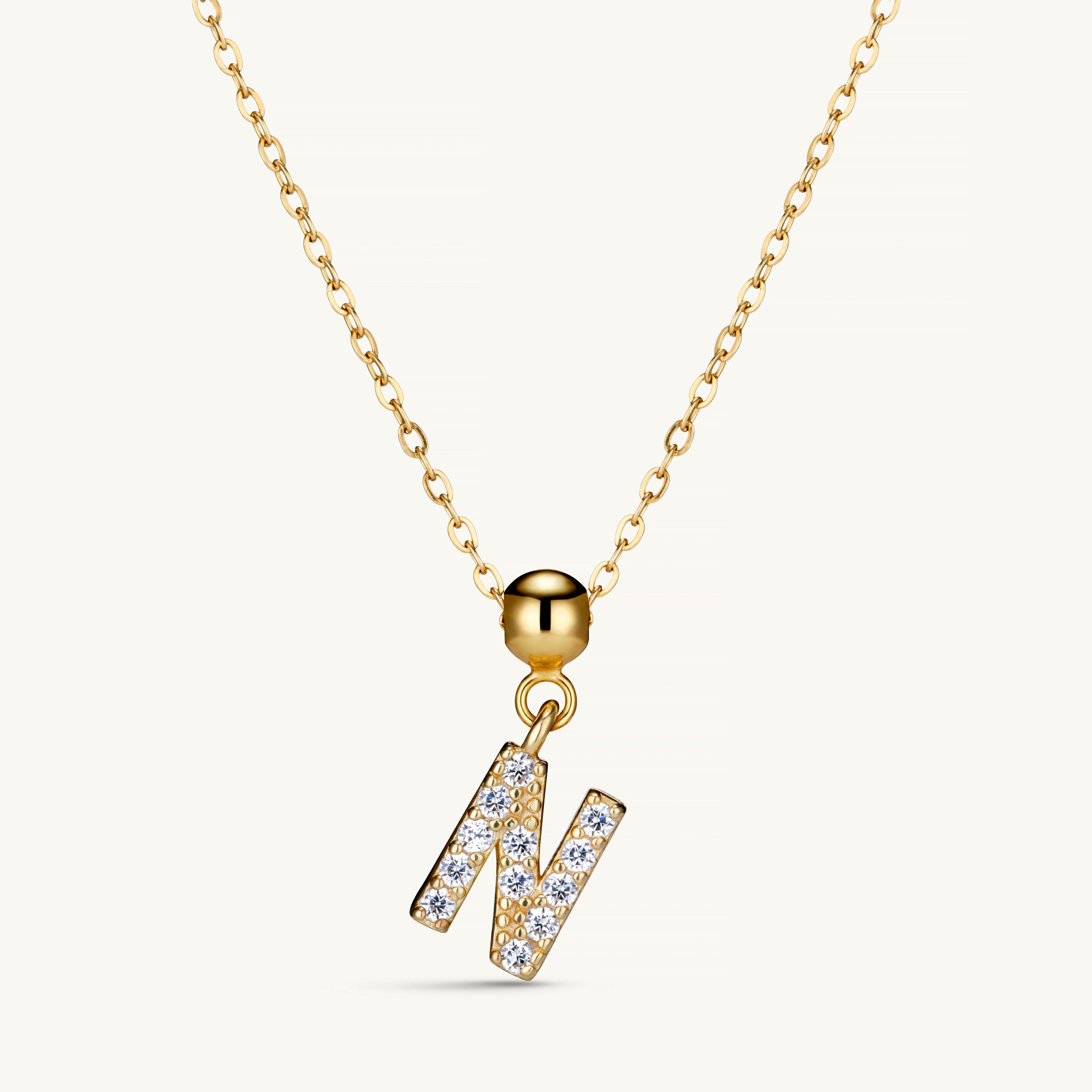 Pendentif Initiale N avec Diamant en Or