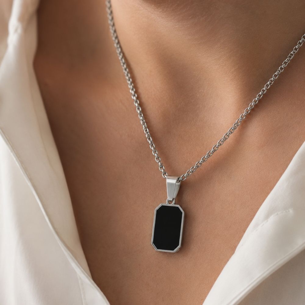 Noir | Collier Pendentif Plaque Homme